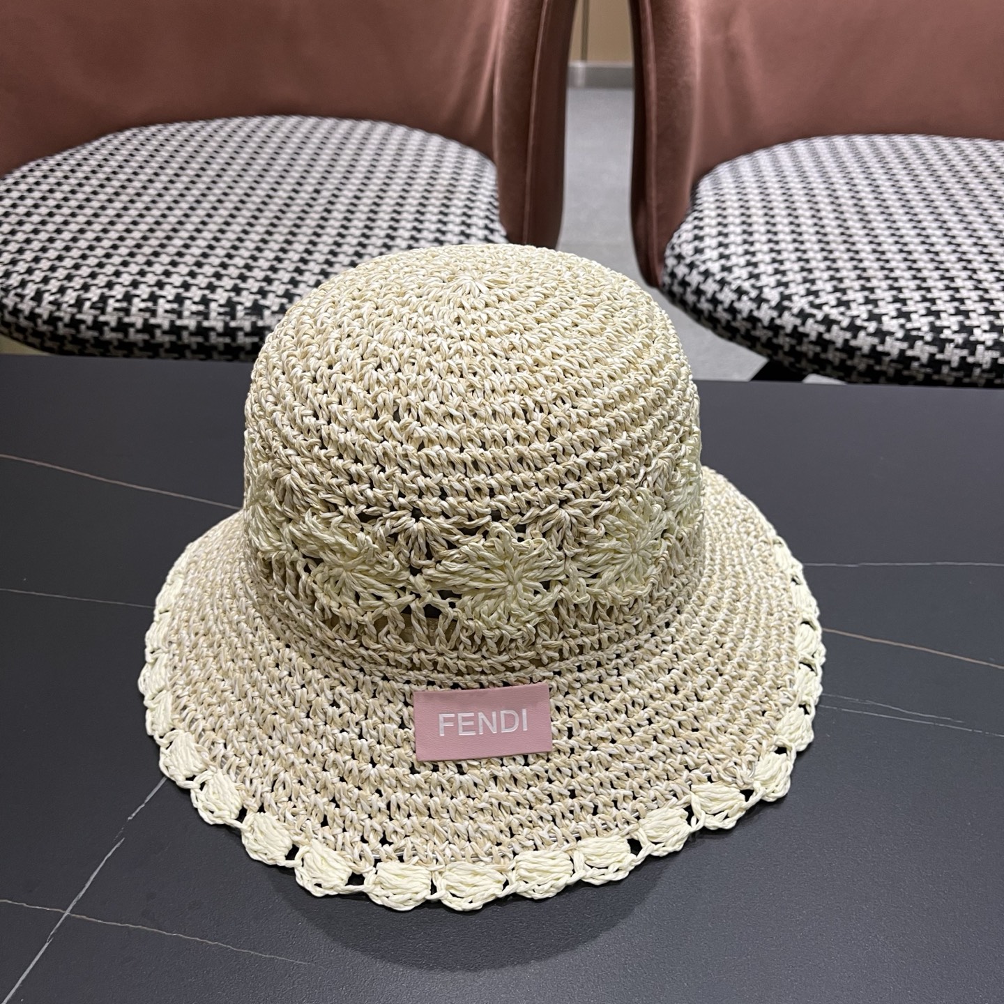 FENDI芬迪 小清新花边草帽女春夏季大帽檐可折叠防晒遮阳沙滩度假编织帽透气