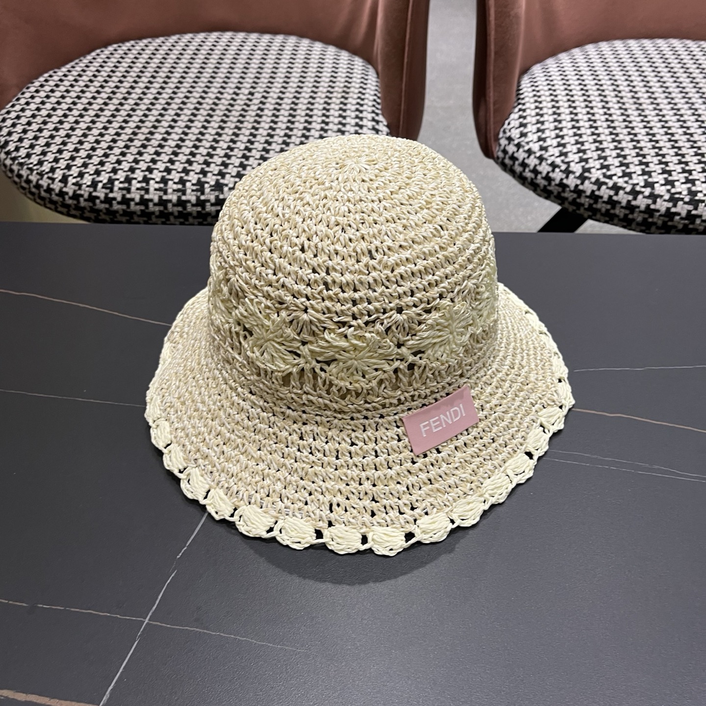 FENDI芬迪 小清新花边草帽女春夏季大帽檐可折叠防晒遮阳沙滩度假编织帽透气
