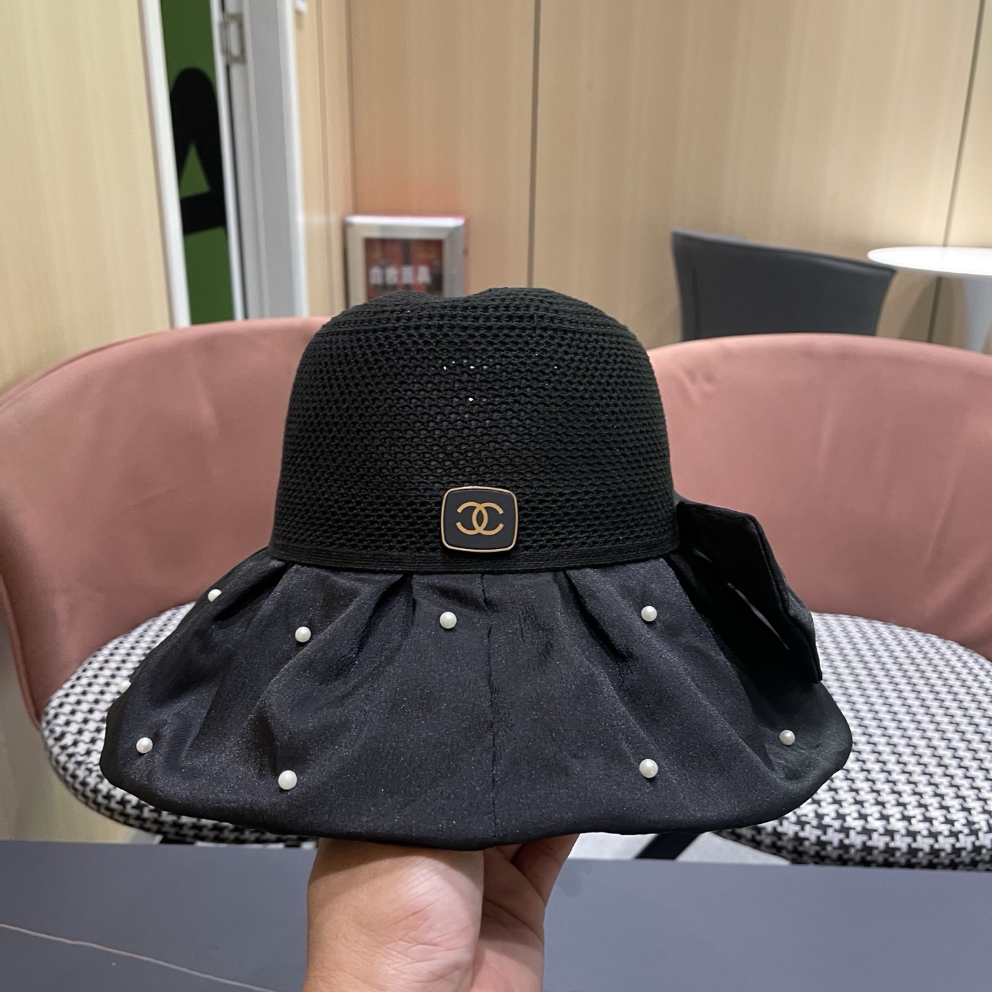 CHANEL香奈儿夏季大檐蝴蝶结渔夫帽女户外骑车抗紫外线遮阳帽透气防晒帽