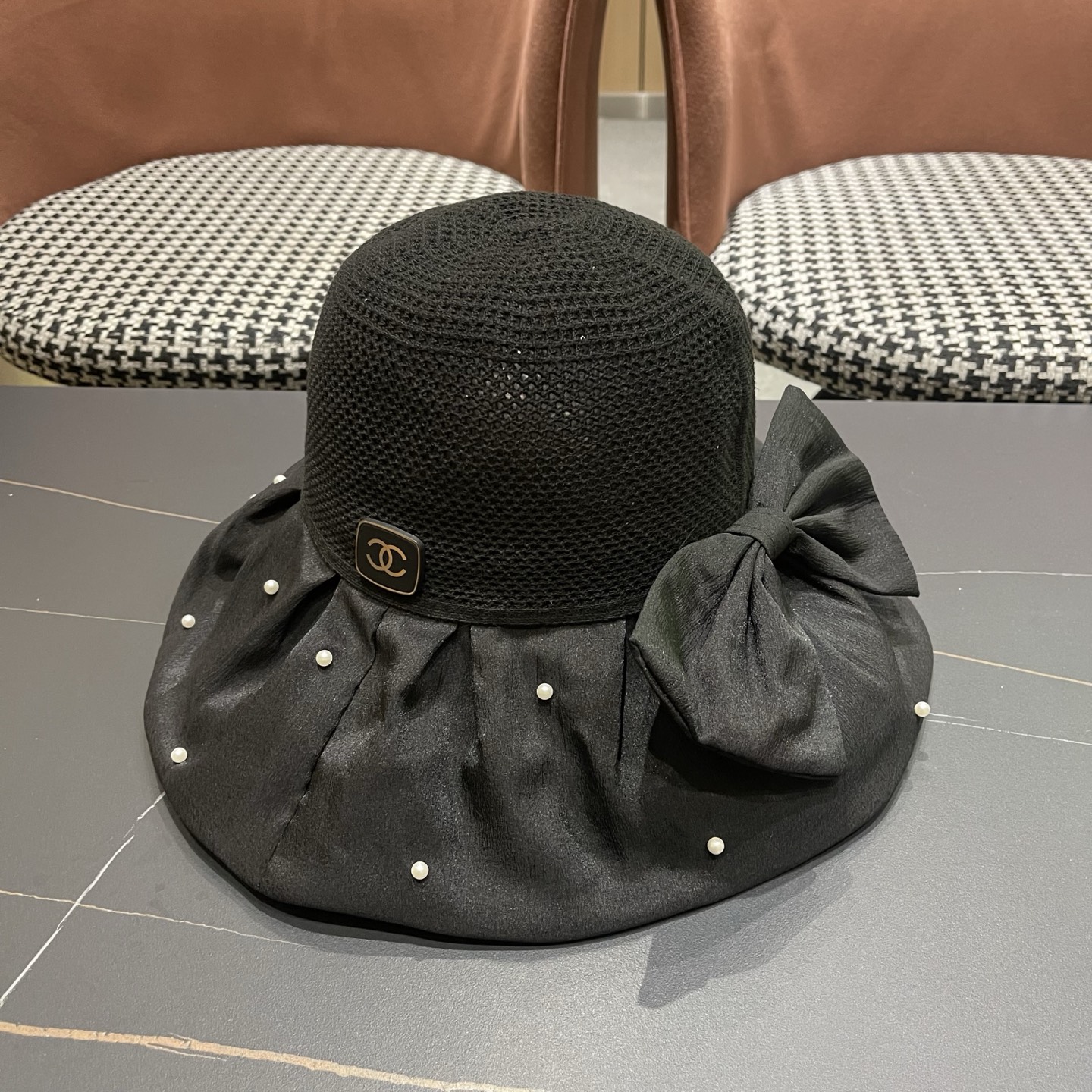 CHANEL香奈儿夏季大檐蝴蝶结渔夫帽女户外骑车抗紫外线遮阳帽透气防晒帽