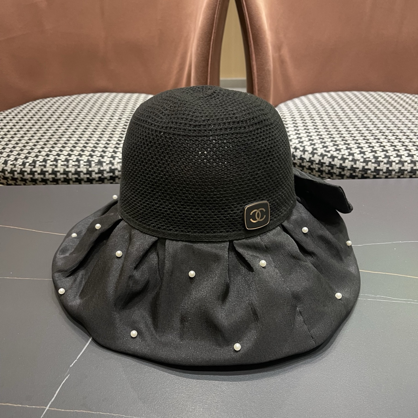 CHANEL香奈儿夏季大檐蝴蝶结渔夫帽女户外骑车抗紫外线遮阳帽透气防晒帽