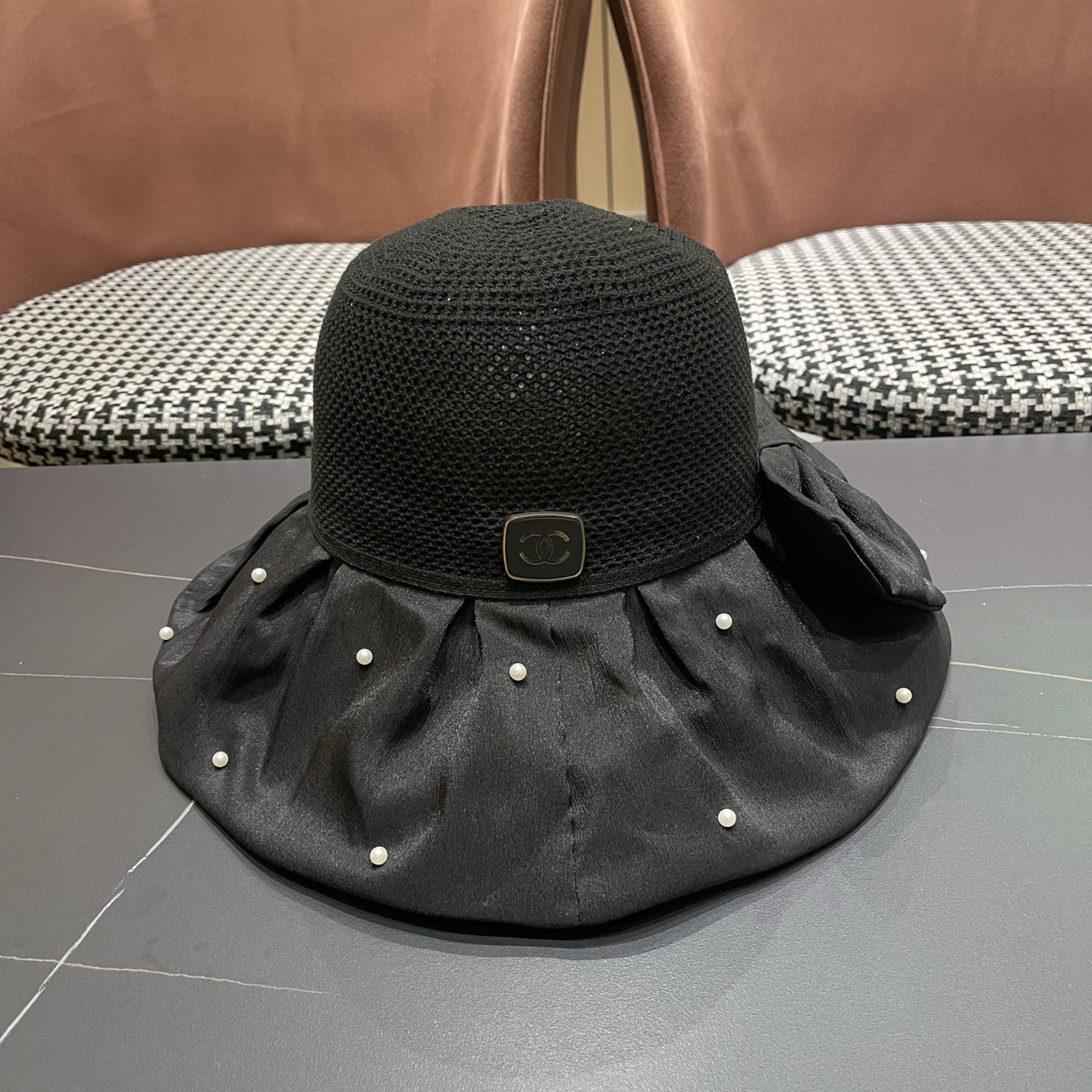 CHANEL香奈儿夏季大檐蝴蝶结渔夫帽女户外骑车抗紫外线遮阳帽透气防晒帽