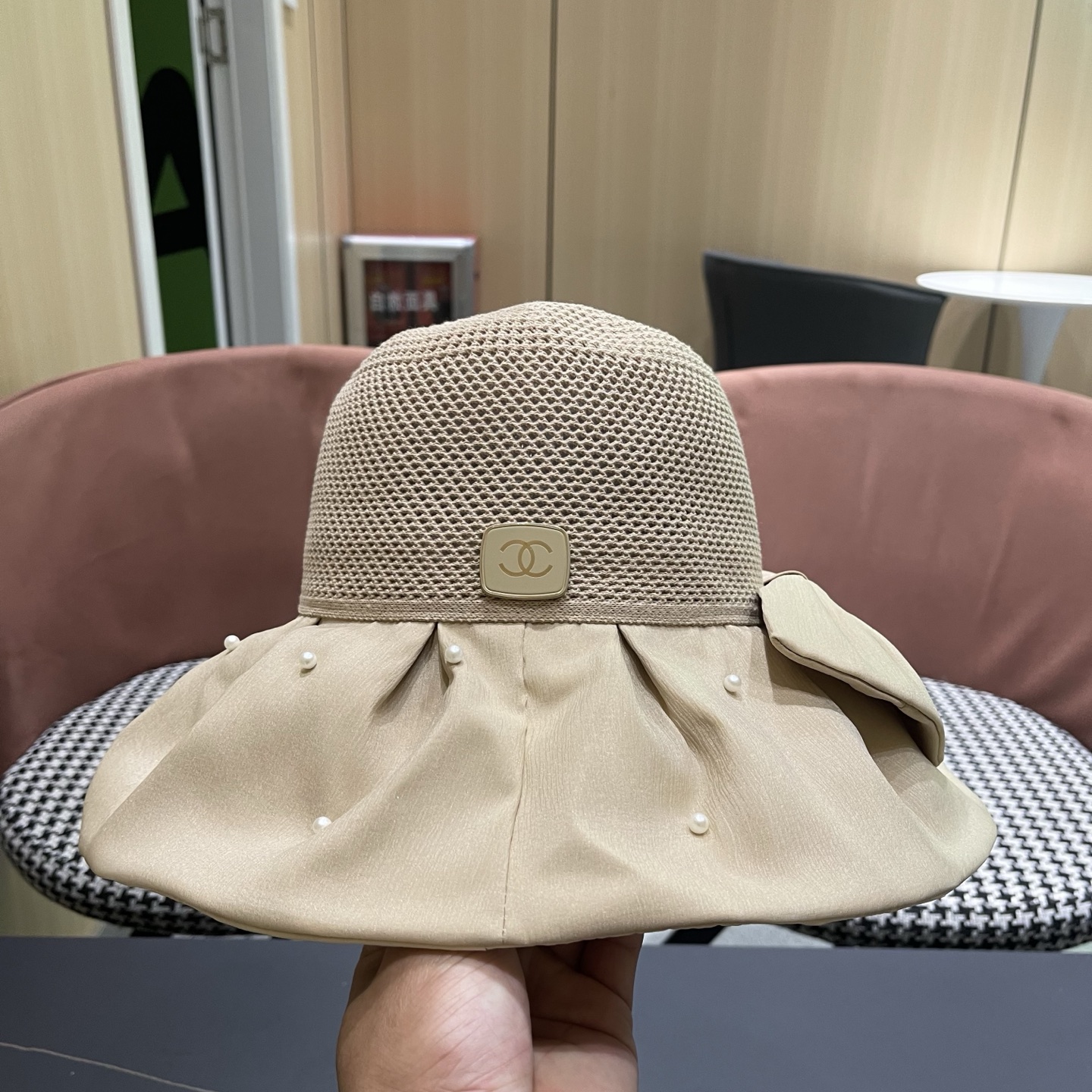 CHANEL香奈儿 夏季大檐蝴蝶结渔夫帽女户外骑车抗紫外线遮阳帽透气防晒帽