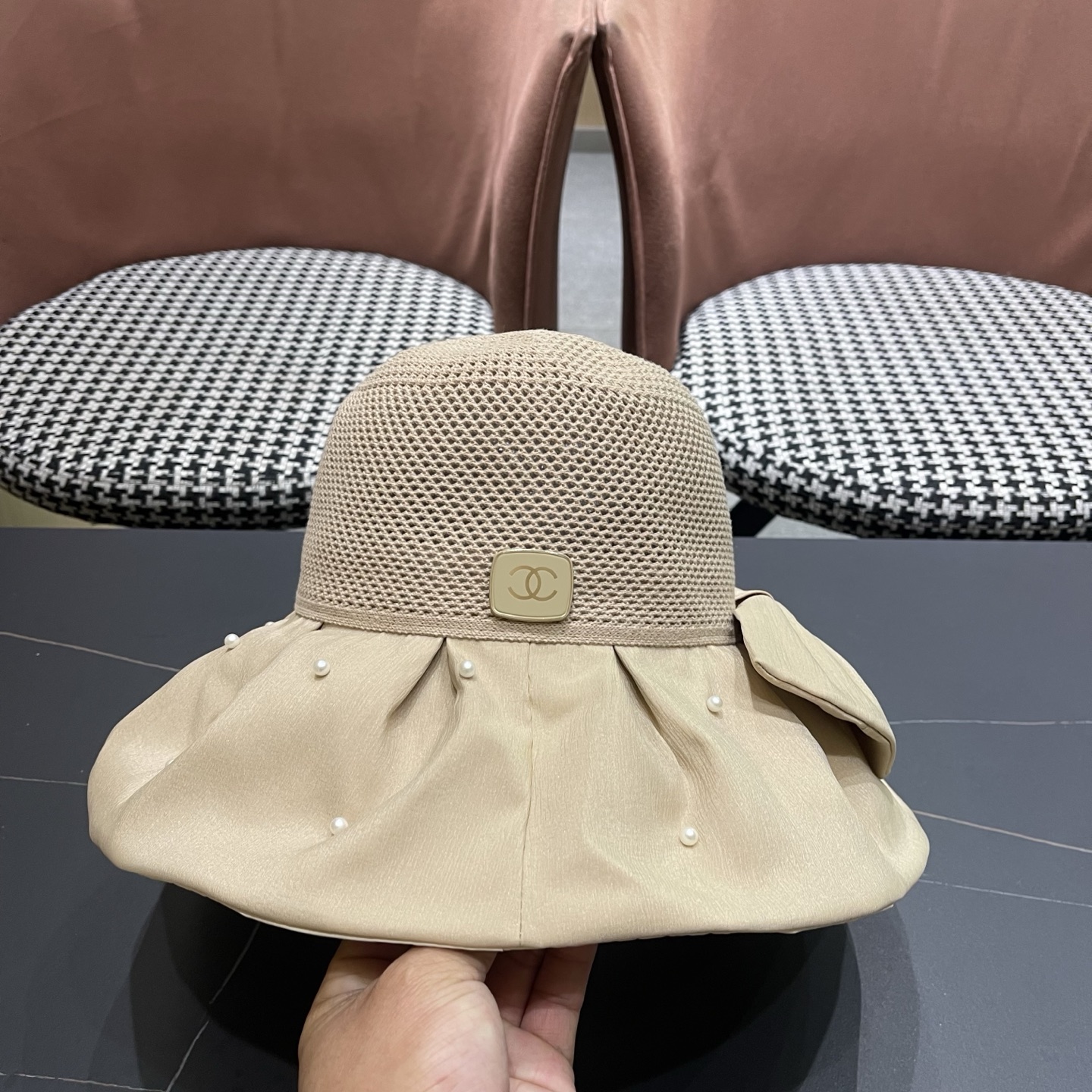 CHANEL香奈儿 夏季大檐蝴蝶结渔夫帽女户外骑车抗紫外线遮阳帽透气防晒帽