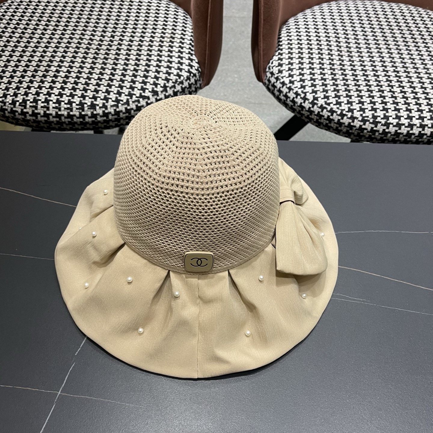 CHANEL香奈儿 夏季大檐蝴蝶结渔夫帽女户外骑车抗紫外线遮阳帽透气防晒帽