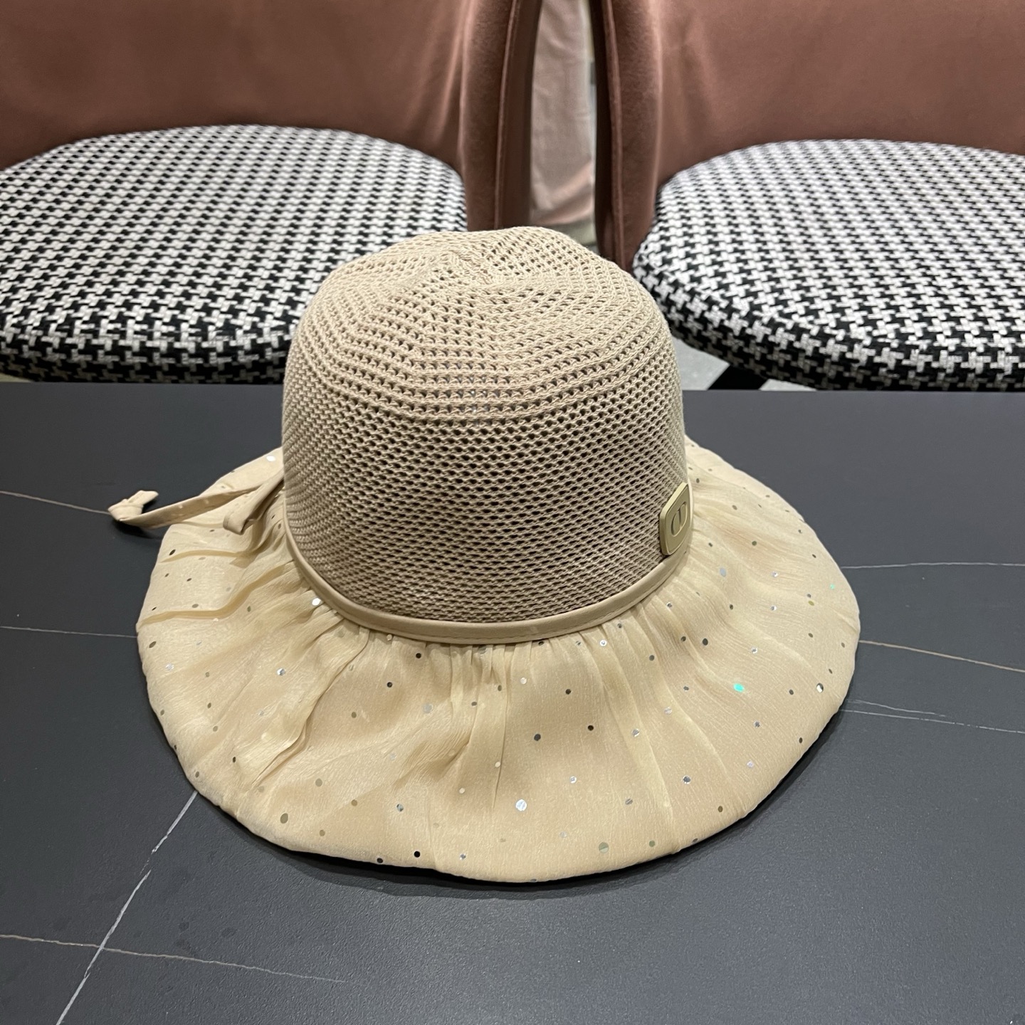 迪奥Dior 韩版波点蝴蝶结渔夫帽子女夏季出游防紫外线遮阳帽透气防晒帽百搭