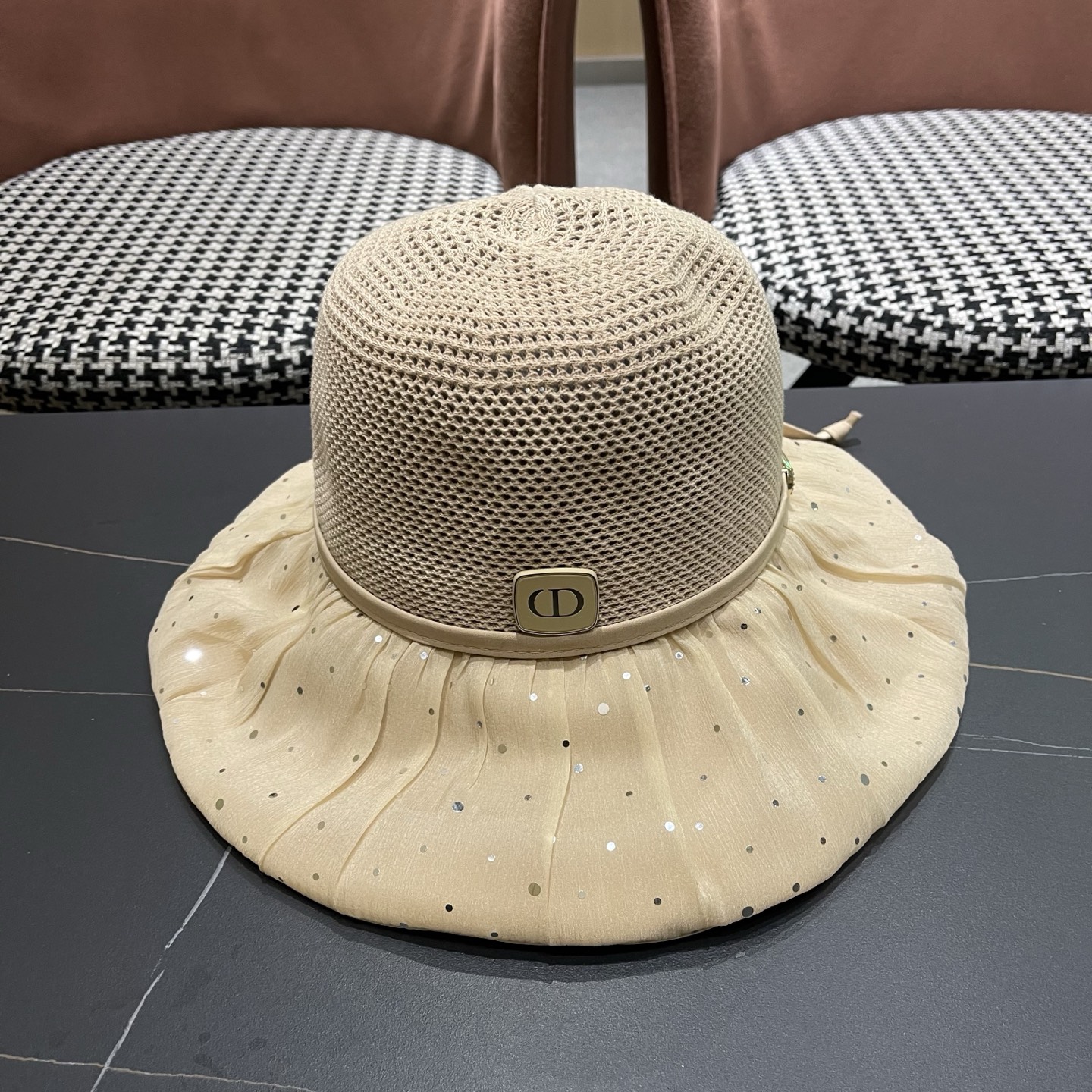 迪奥Dior 韩版波点蝴蝶结渔夫帽子女夏季出游防紫外线遮阳帽透气防晒帽百搭