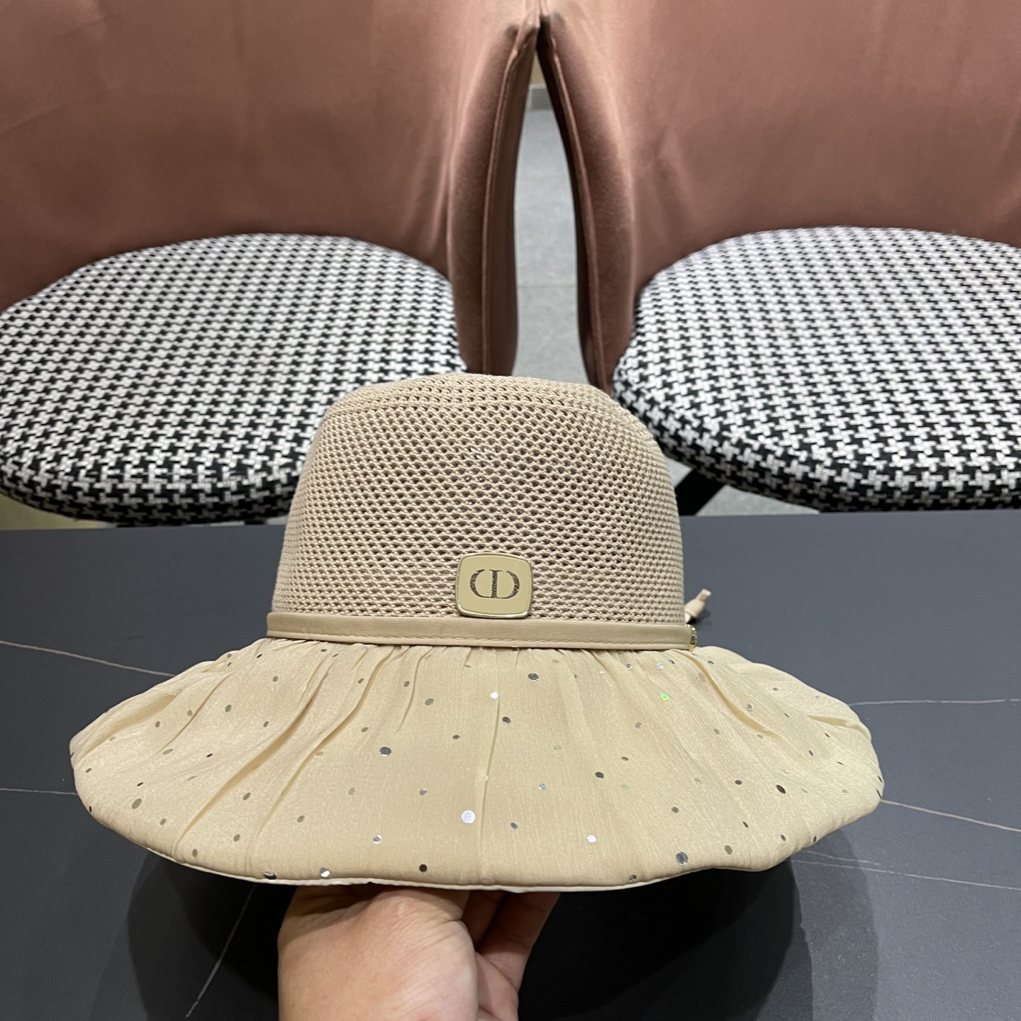 迪奥Dior 韩版波点蝴蝶结渔夫帽子女夏季出游防紫外线遮阳帽透气防晒帽百搭