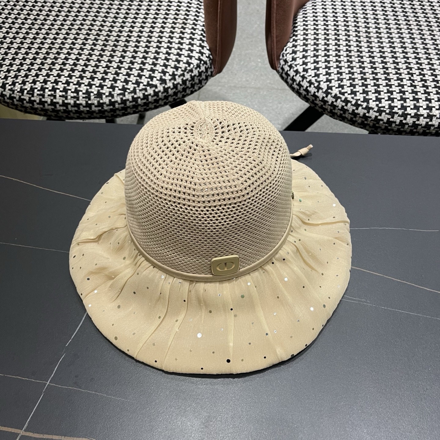 迪奥Dior 韩版波点蝴蝶结渔夫帽子女夏季出游防紫外线遮阳帽透气防晒帽百搭