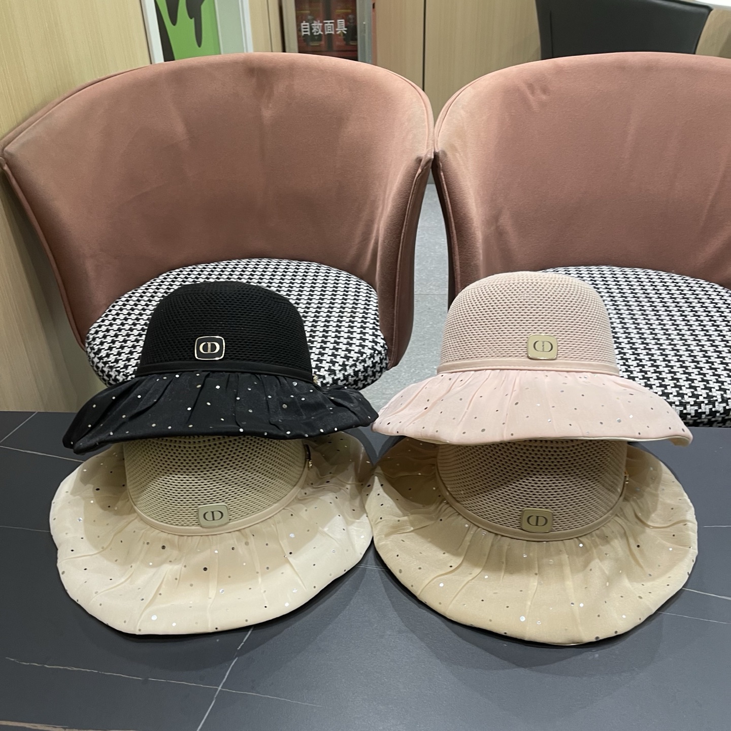 迪奥Dior 韩版波点蝴蝶结渔夫帽子女夏季出游防紫外线遮阳帽透气防晒帽百搭