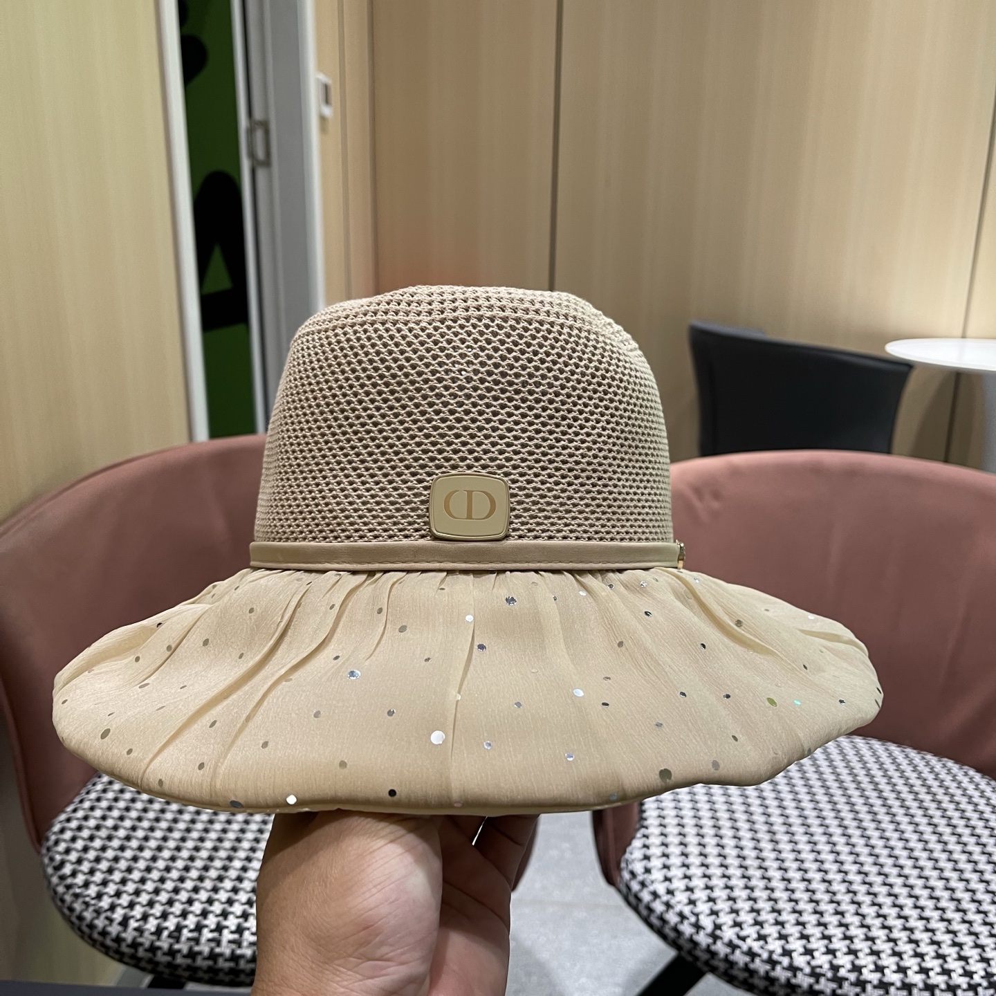 迪奥Dior 韩版波点蝴蝶结渔夫帽子女夏季出游防紫外线遮阳帽透气防晒帽百搭