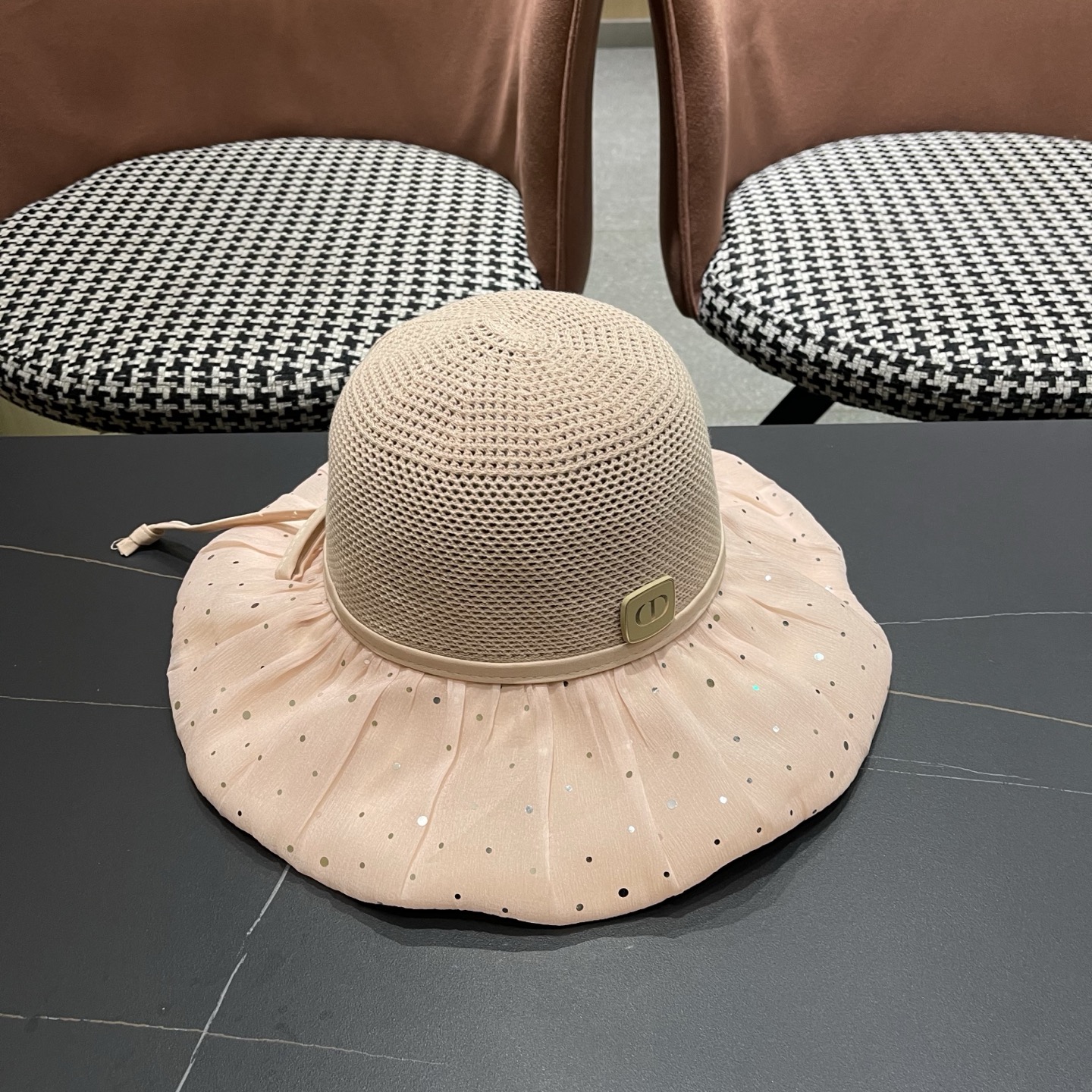 迪奥Dior 韩版波点蝴蝶结渔夫帽子女夏季出游防紫外线遮阳帽透气防晒帽百搭