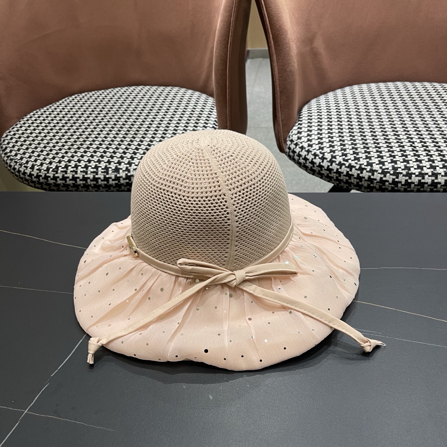 迪奥Dior 韩版波点蝴蝶结渔夫帽子女夏季出游防紫外线遮阳帽透气防晒帽百搭