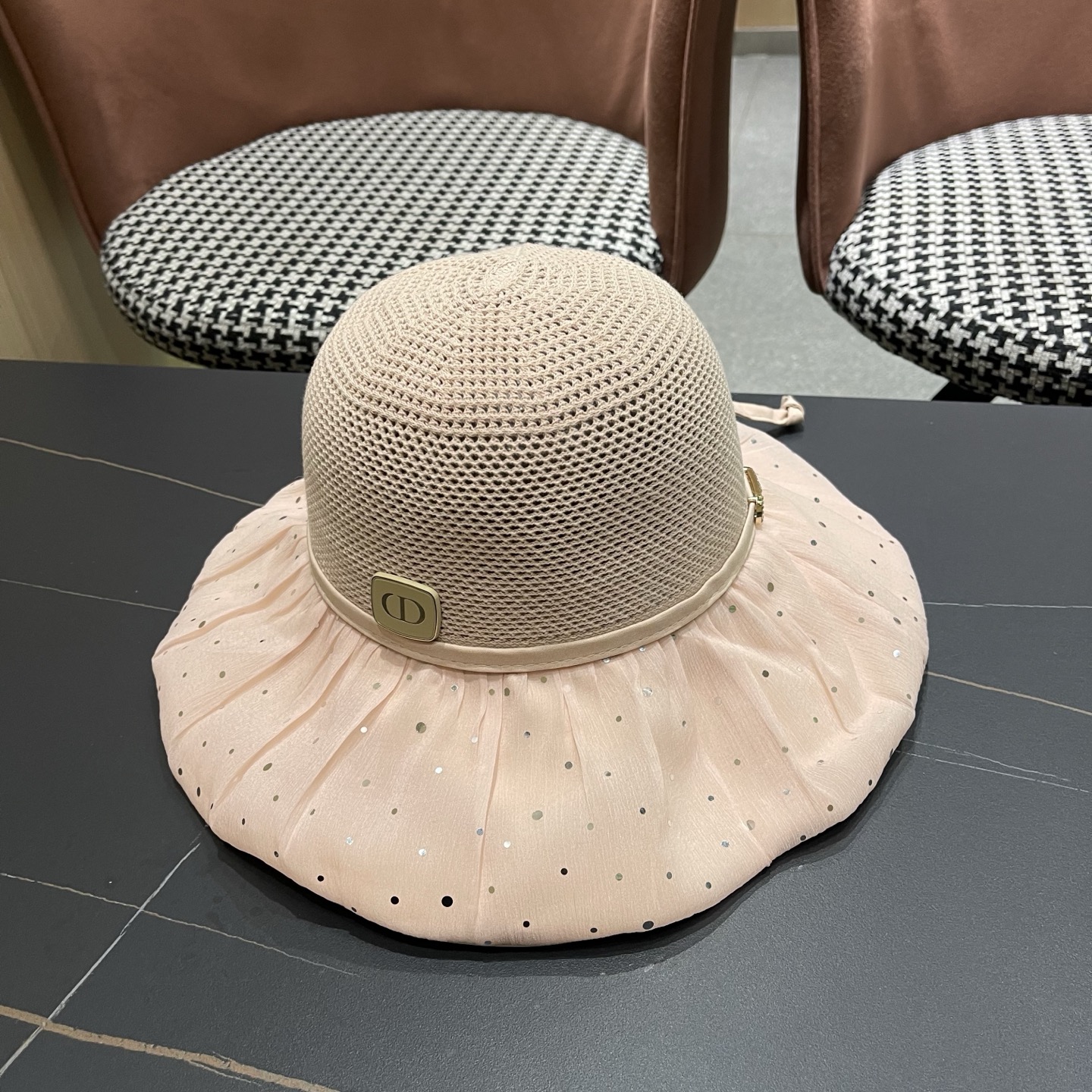 迪奥Dior 韩版波点蝴蝶结渔夫帽子女夏季出游防紫外线遮阳帽透气防晒帽百搭