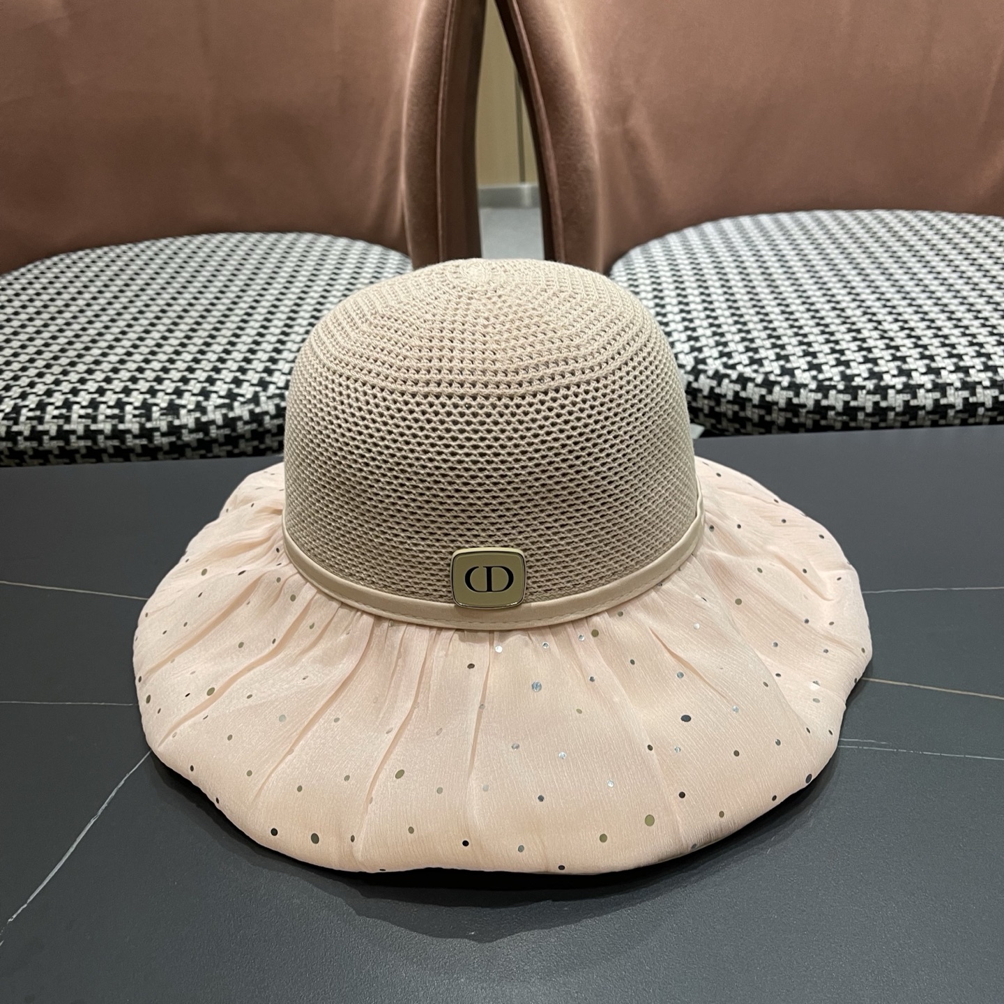 迪奥Dior 韩版波点蝴蝶结渔夫帽子女夏季出游防紫外线遮阳帽透气防晒帽百搭