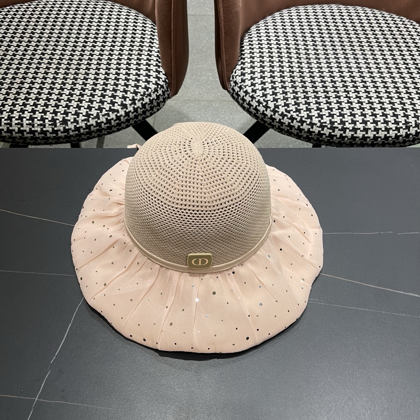 迪奥Dior 韩版波点蝴蝶结渔夫帽子女夏季出游防紫外线遮阳帽透气防晒帽百搭