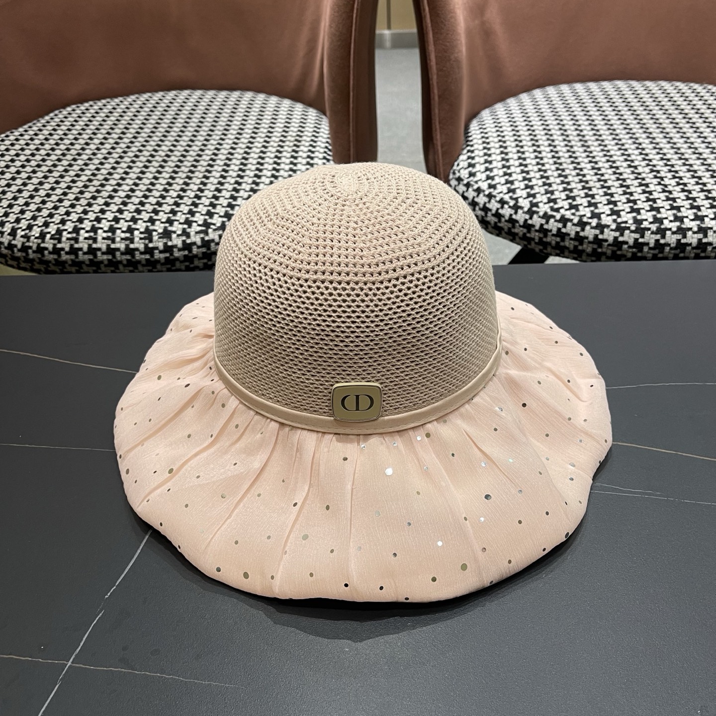 迪奥Dior 韩版波点蝴蝶结渔夫帽子女夏季出游防紫外线遮阳帽透气防晒帽百搭