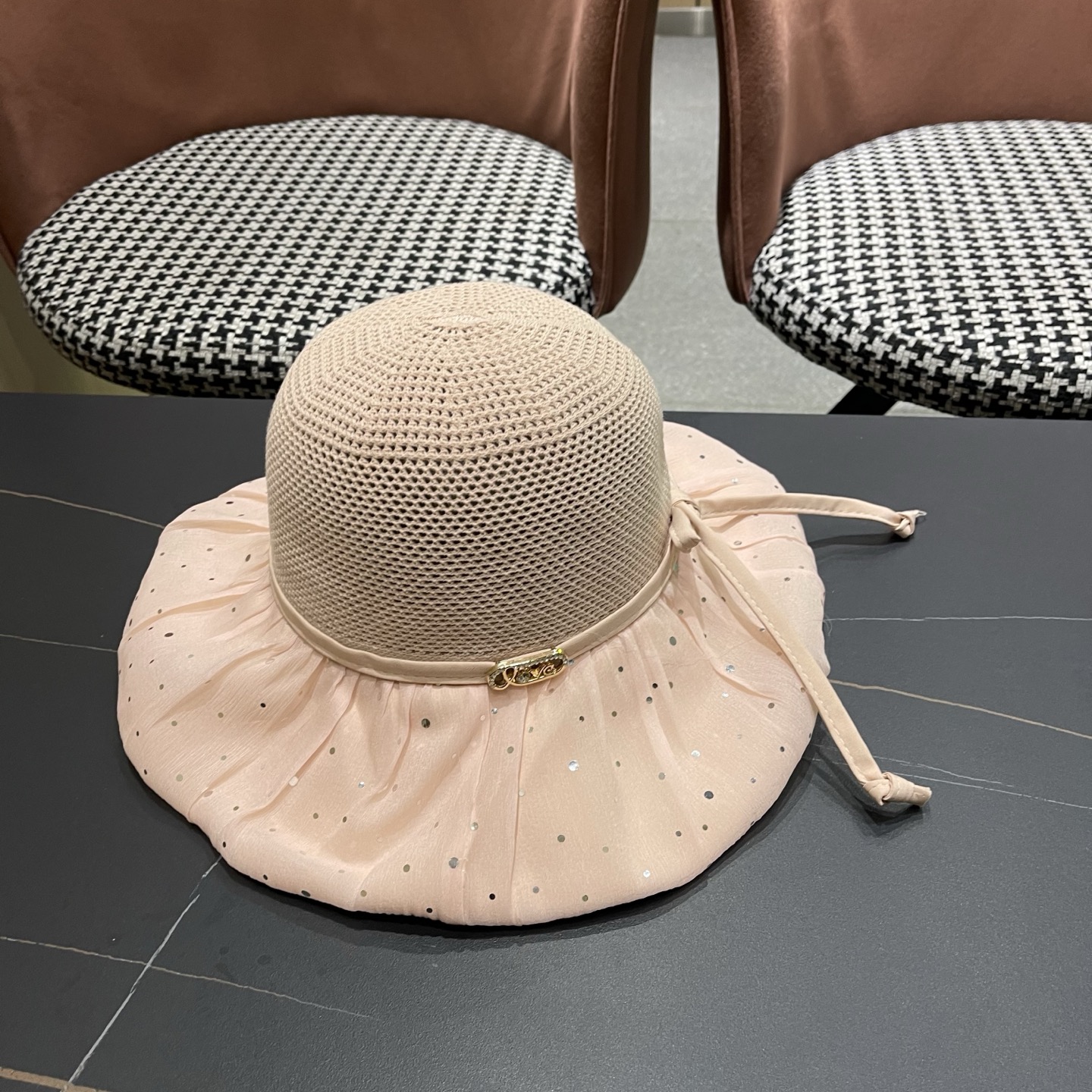 迪奥Dior 韩版波点蝴蝶结渔夫帽子女夏季出游防紫外线遮阳帽透气防晒帽百搭