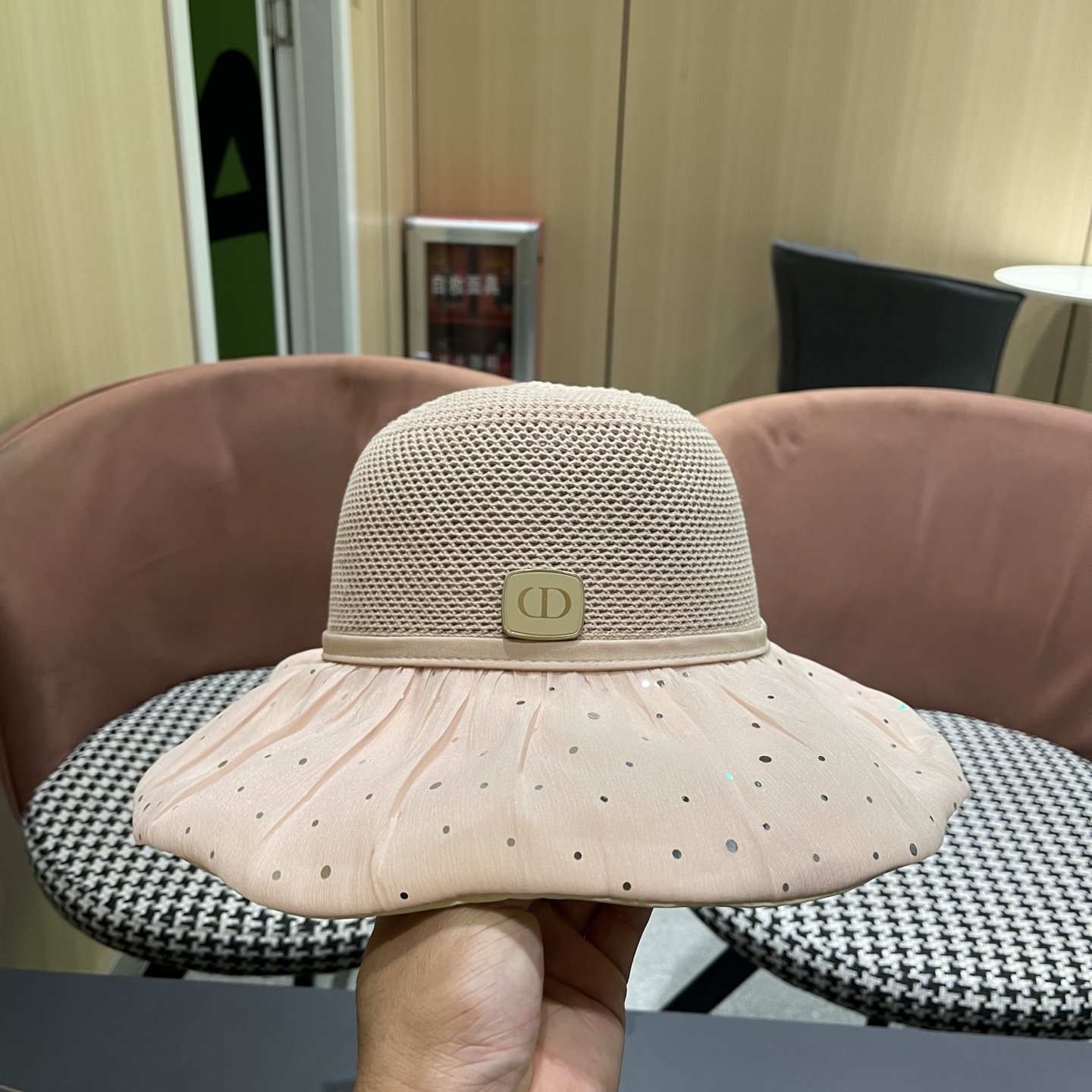 迪奥Dior 韩版波点蝴蝶结渔夫帽子女夏季出游防紫外线遮阳帽透气防晒帽百搭