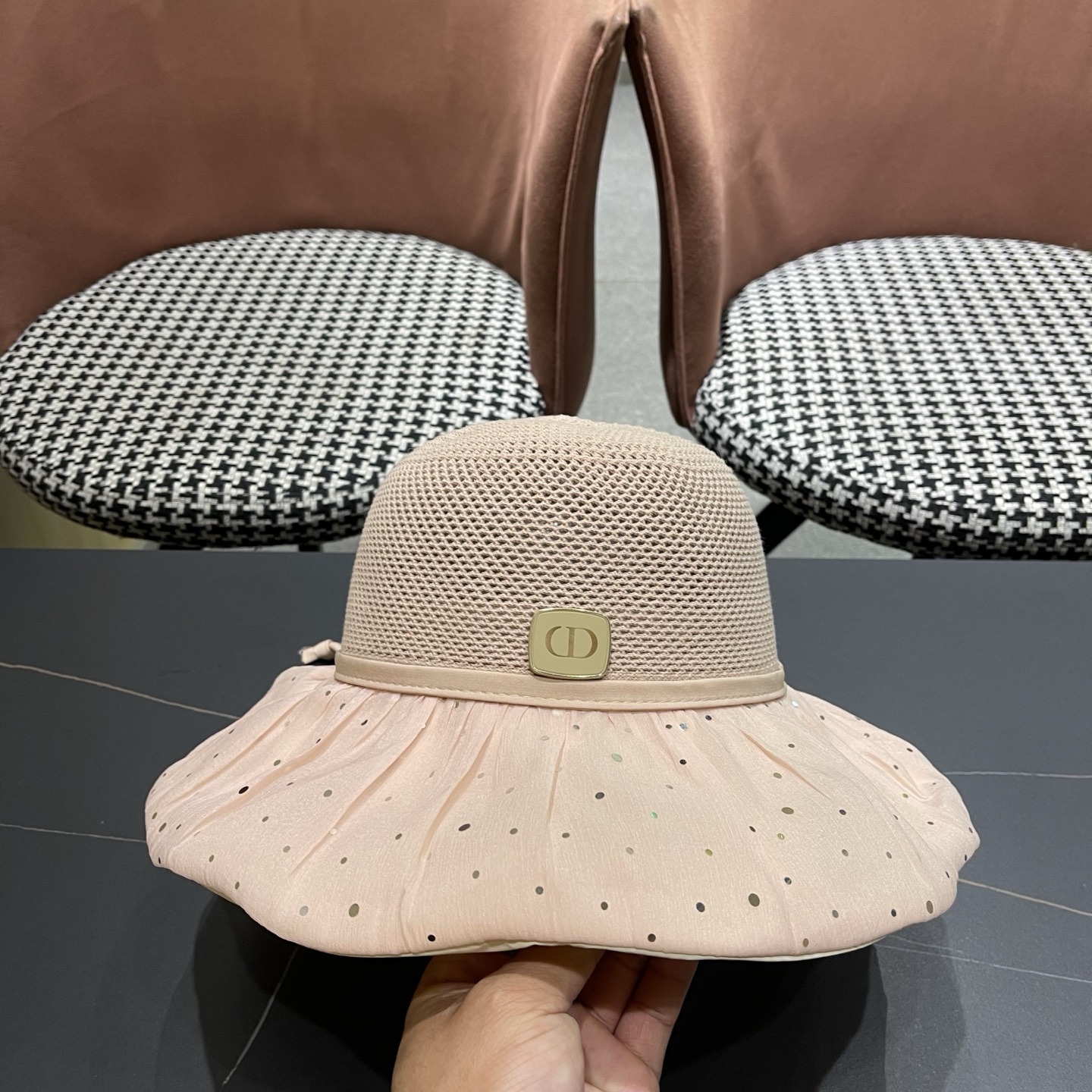 迪奥Dior 韩版波点蝴蝶结渔夫帽子女夏季出游防紫外线遮阳帽透气防晒帽百搭