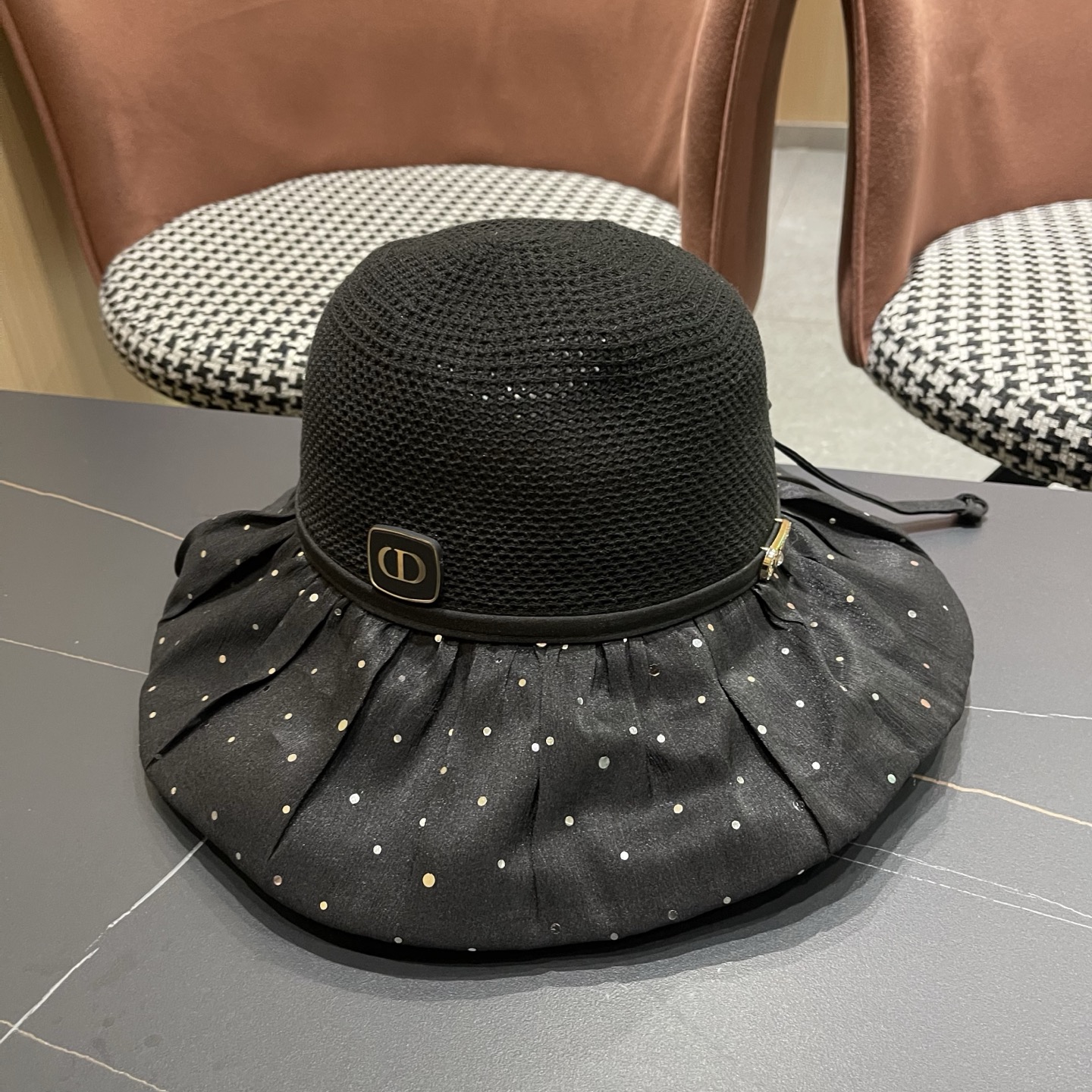 迪奥Dior 韩版波点蝴蝶结渔夫帽子女夏季出游防紫外线遮阳帽透气防晒帽百搭