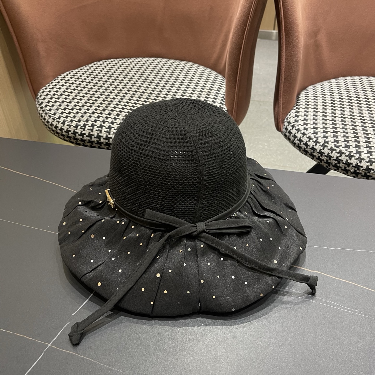 迪奥Dior 韩版波点蝴蝶结渔夫帽子女夏季出游防紫外线遮阳帽透气防晒帽百搭