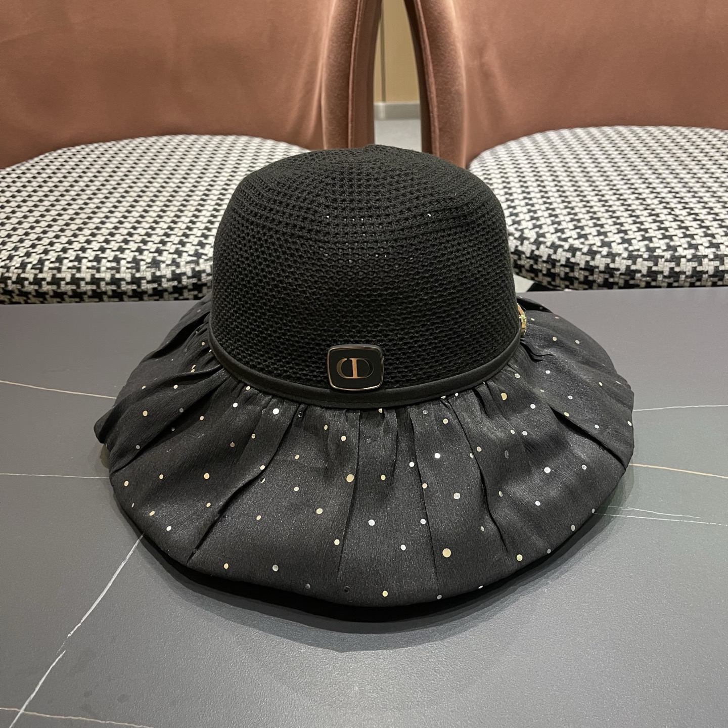 迪奥Dior 韩版波点蝴蝶结渔夫帽子女夏季出游防紫外线遮阳帽透气防晒帽百搭