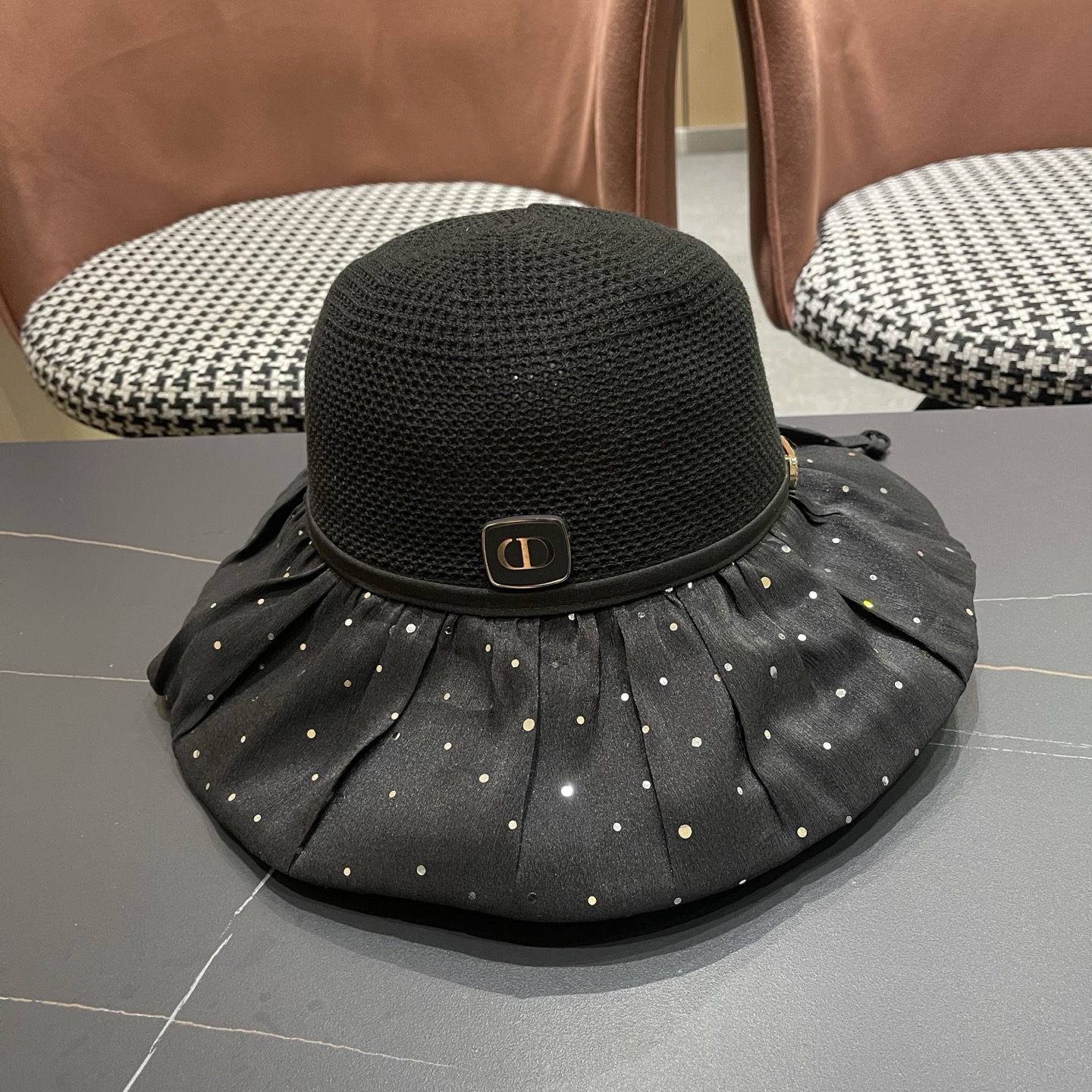 迪奥Dior 韩版波点蝴蝶结渔夫帽子女夏季出游防紫外线遮阳帽透气防晒帽百搭