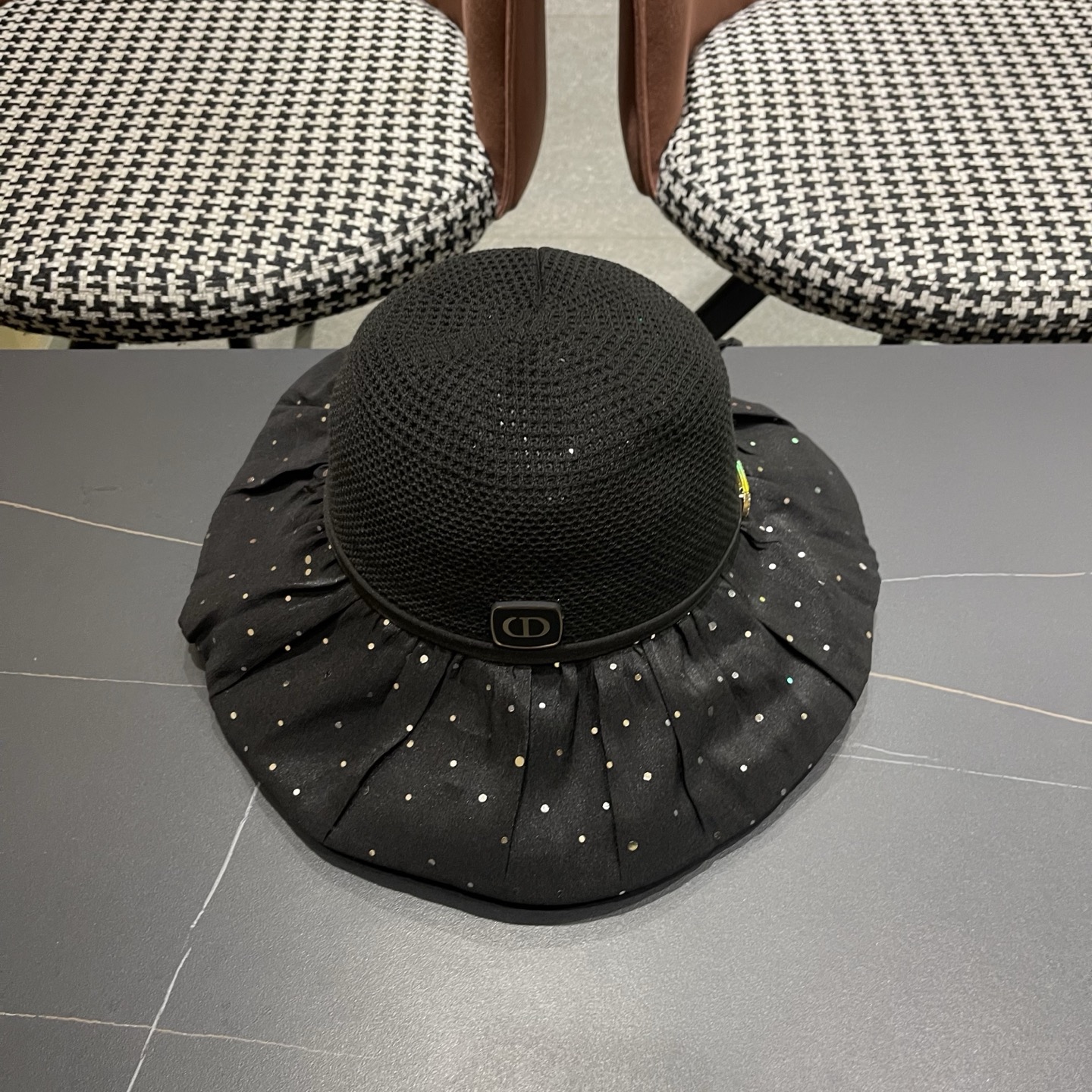 迪奥Dior 韩版波点蝴蝶结渔夫帽子女夏季出游防紫外线遮阳帽透气防晒帽百搭