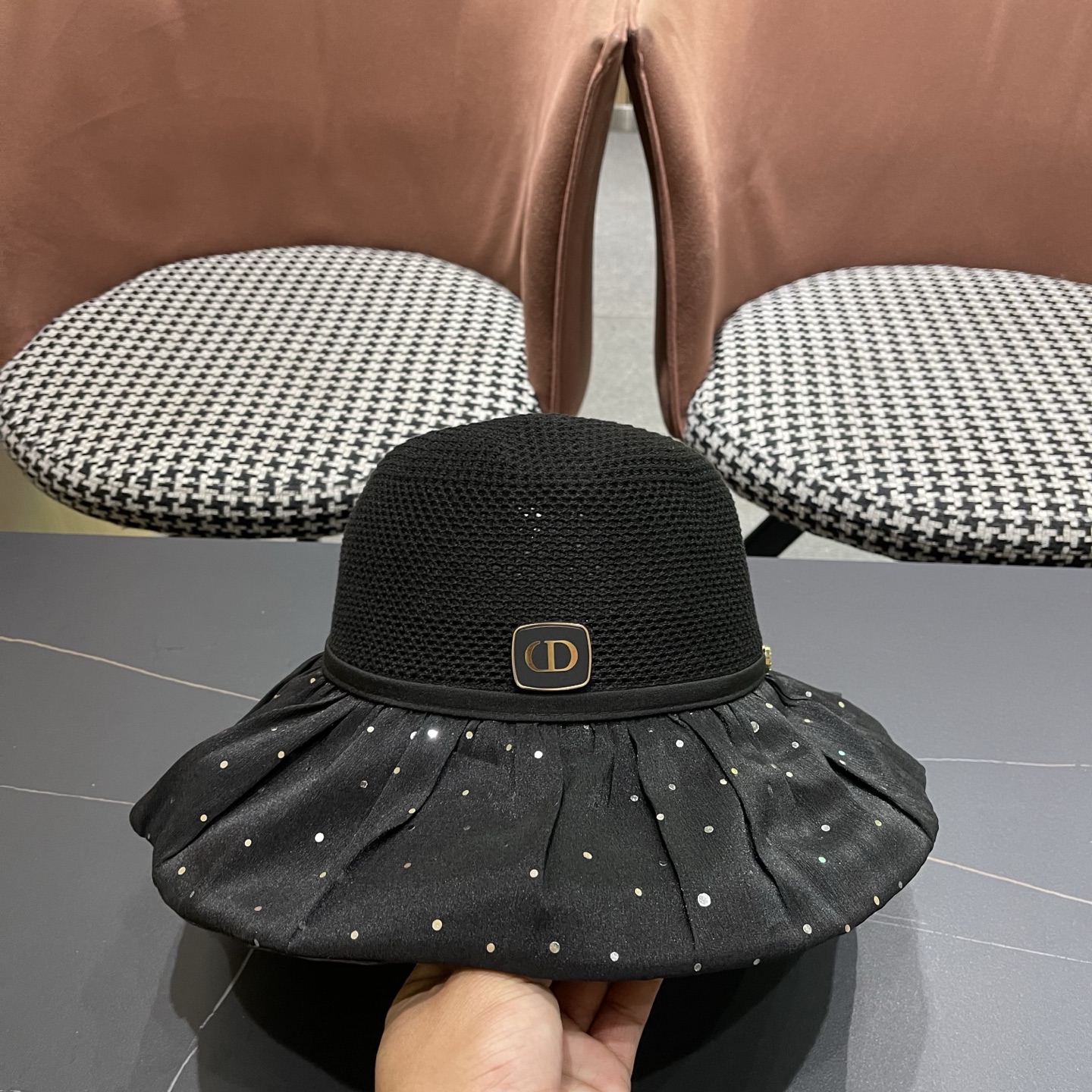 迪奥Dior 韩版波点蝴蝶结渔夫帽子女夏季出游防紫外线遮阳帽透气防晒帽百搭