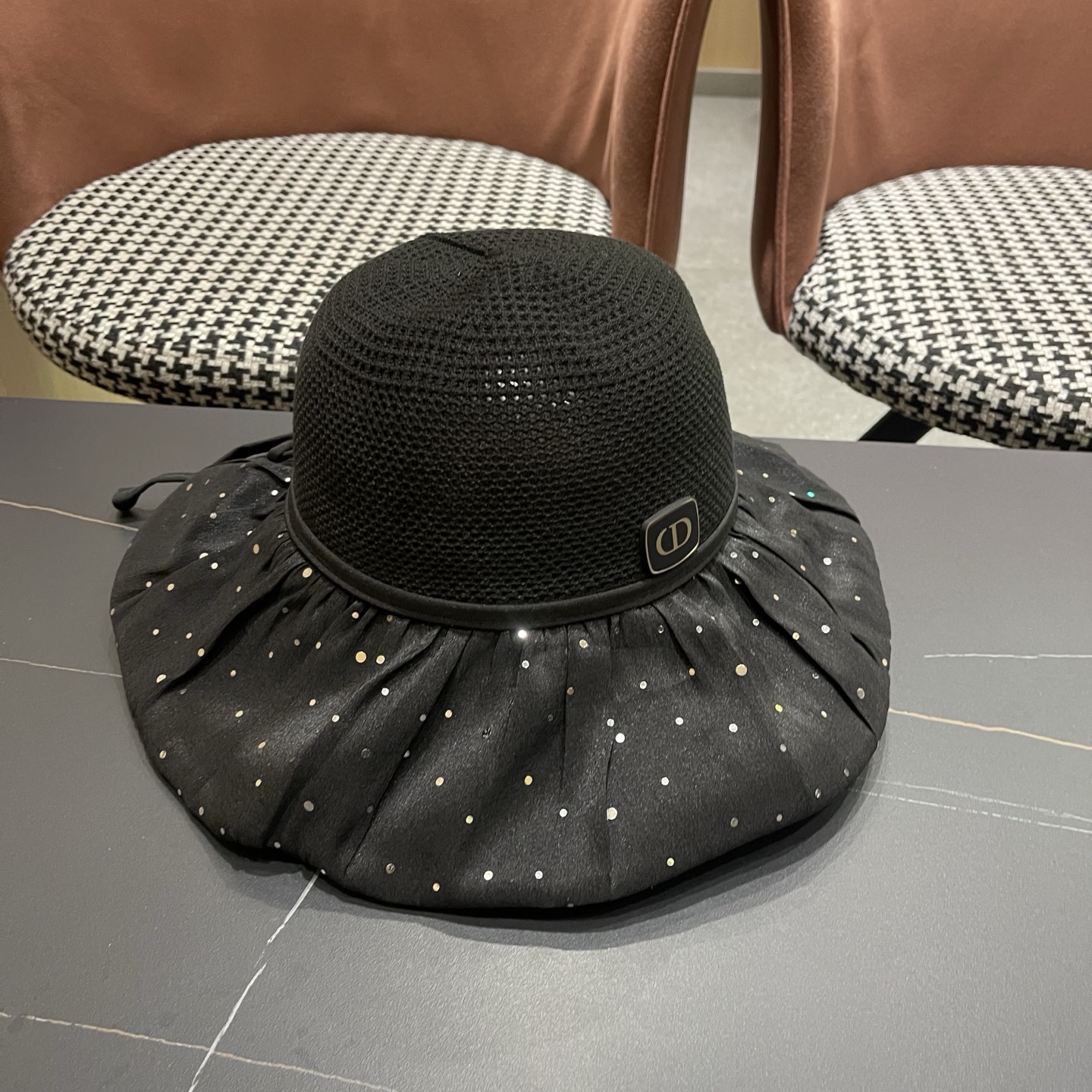 迪奥Dior 韩版波点蝴蝶结渔夫帽子女夏季出游防紫外线遮阳帽透气防晒帽百搭