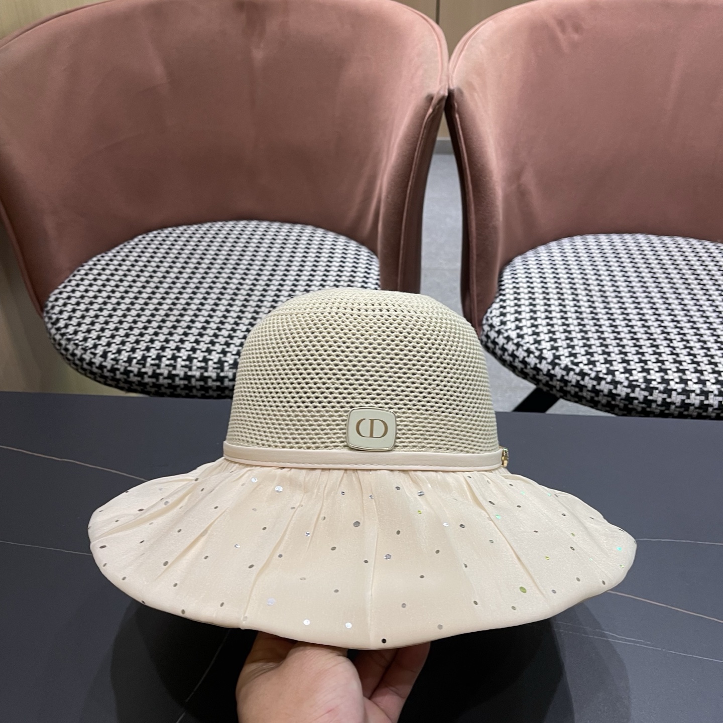 迪奥Dior 韩版波点蝴蝶结渔夫帽子女夏季出游防紫外线遮阳帽透气防晒帽百搭