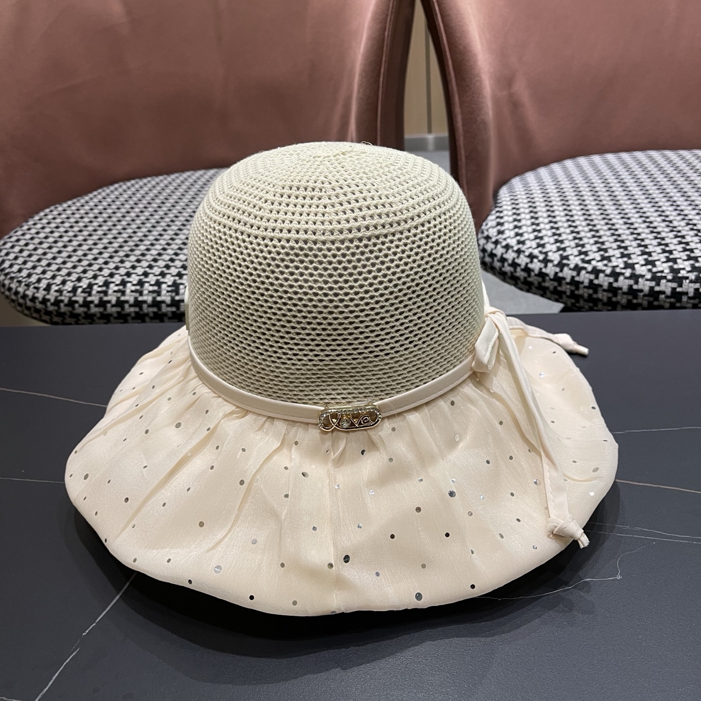 迪奥Dior 韩版波点蝴蝶结渔夫帽子女夏季出游防紫外线遮阳帽透气防晒帽百搭
