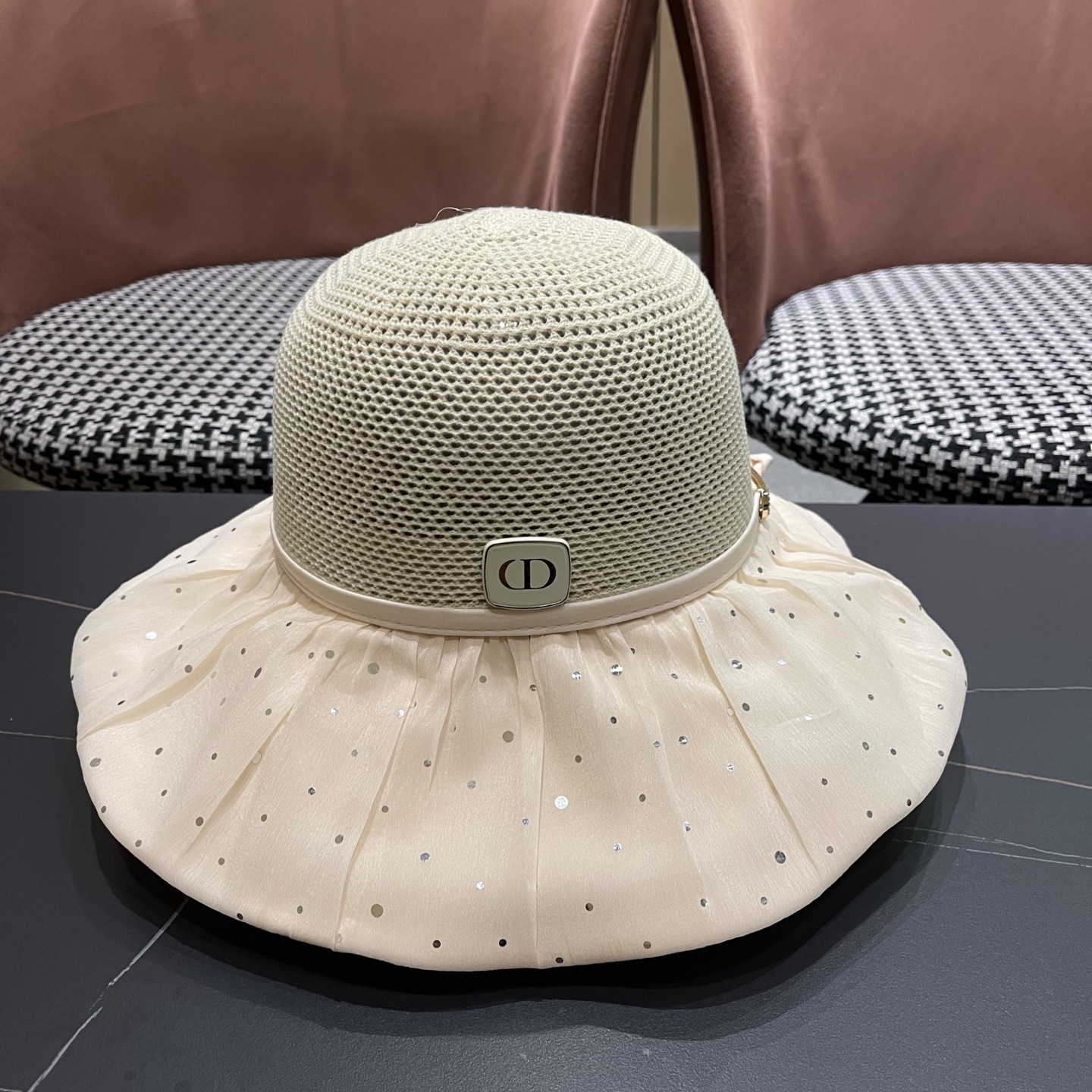 迪奥Dior 韩版波点蝴蝶结渔夫帽子女夏季出游防紫外线遮阳帽透气防晒帽百搭