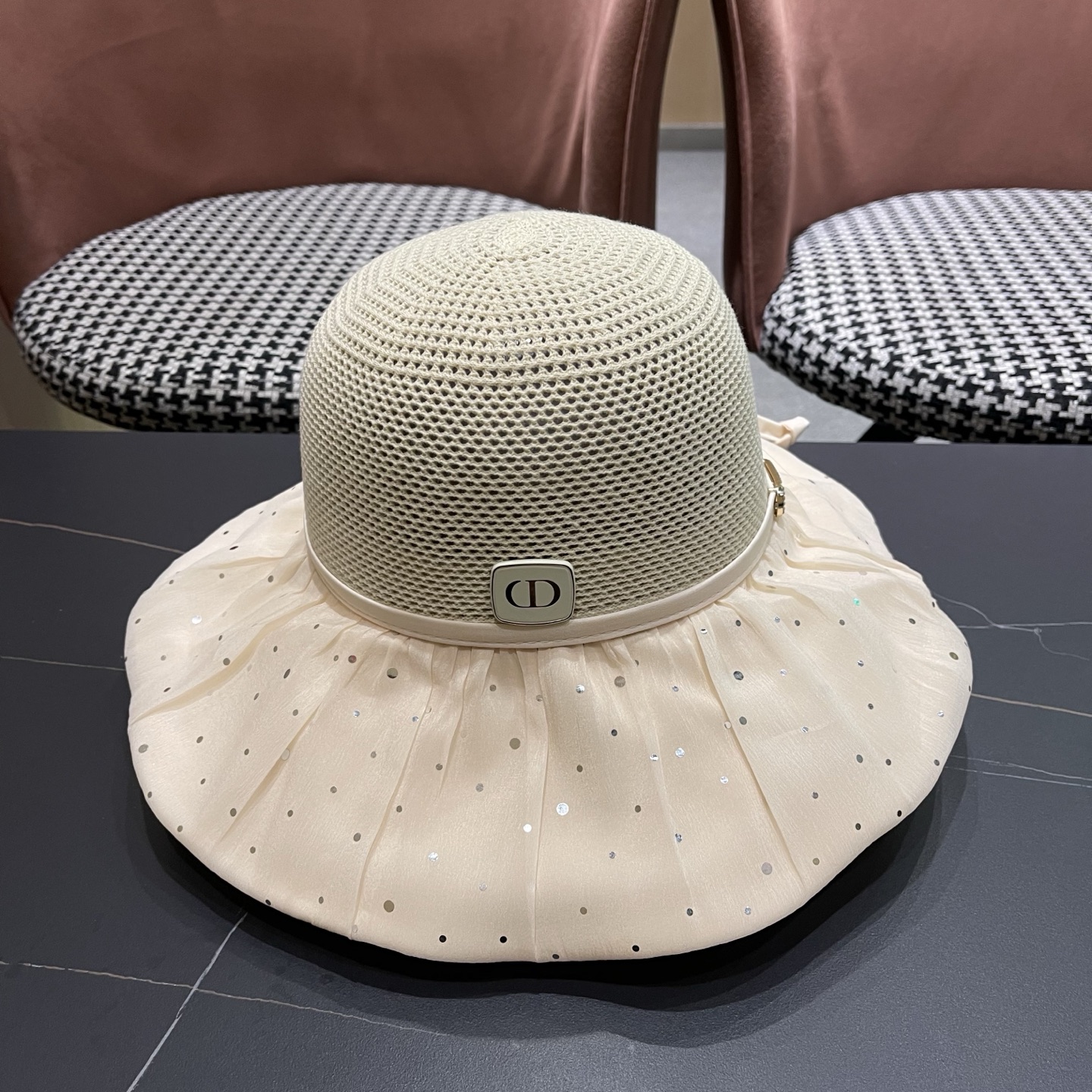 迪奥Dior 韩版波点蝴蝶结渔夫帽子女夏季出游防紫外线遮阳帽透气防晒帽百搭