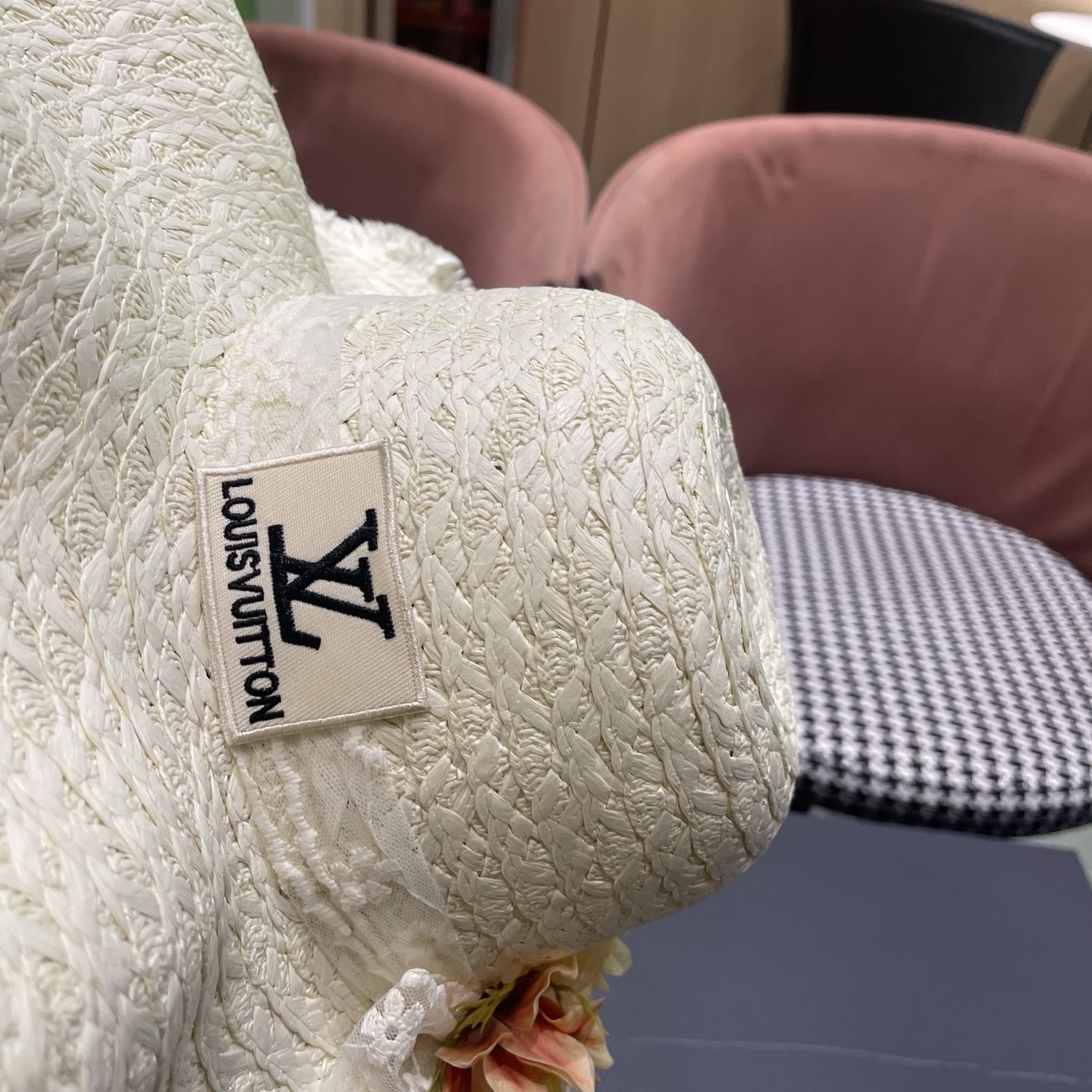 LV路易威登法式花朵蕾丝飘带草帽女夏季海边大帽檐遮阳防晒帽大头围太阳帽子