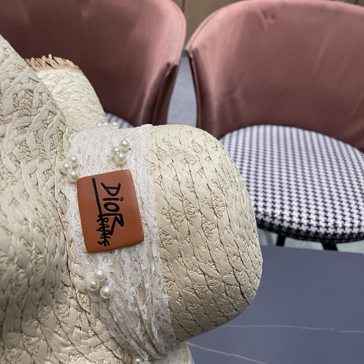 Dior迪奥 新款蕾丝蝴蝶结波浪形草帽女夏季海边度假大帽檐沙滩遮阳太阳帽子