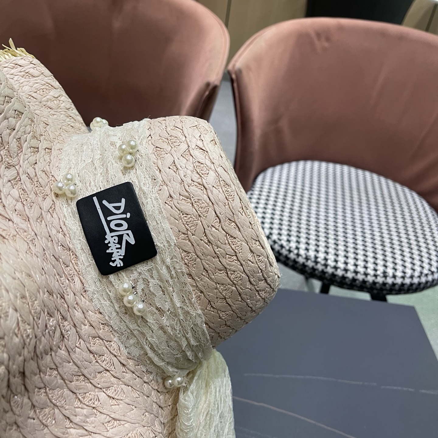 Dior迪奥 新款蕾丝蝴蝶结波浪形草帽女夏季海边度假大帽檐沙滩遮阳太阳帽子