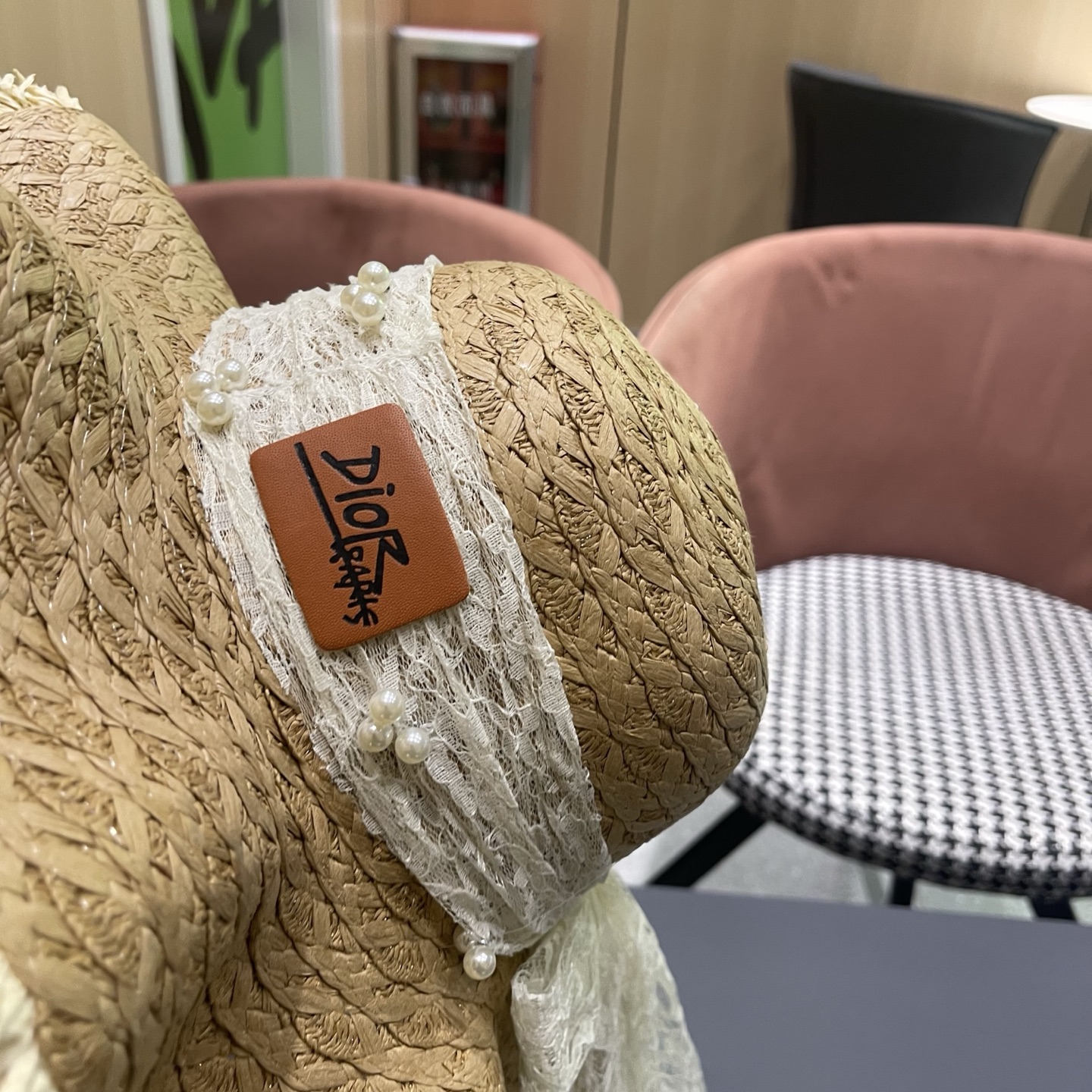 Dior迪奥 新款蕾丝蝴蝶结波浪形草帽女夏季海边度假大帽檐沙滩遮阳太阳帽子