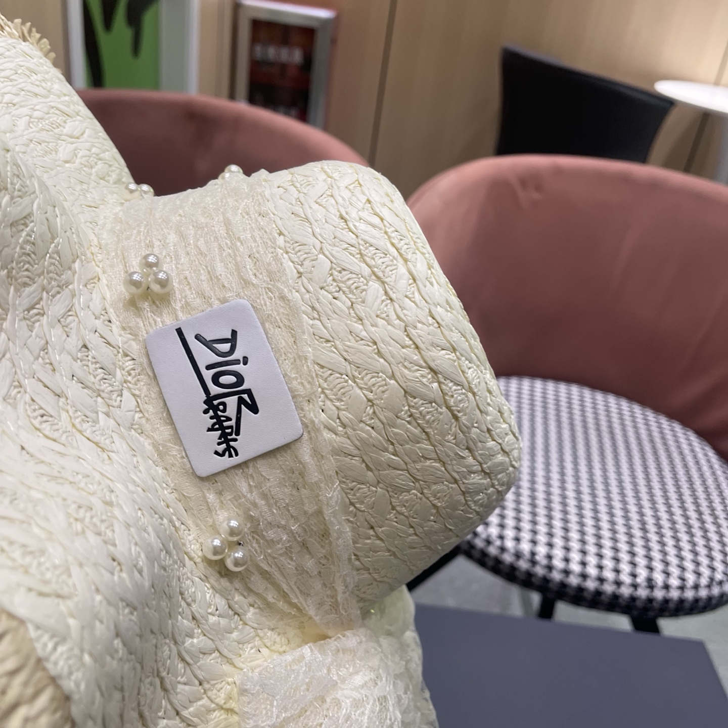 Dior迪奥 新款蕾丝蝴蝶结波浪形草帽女夏季海边度假大帽檐沙滩遮阳太阳帽子