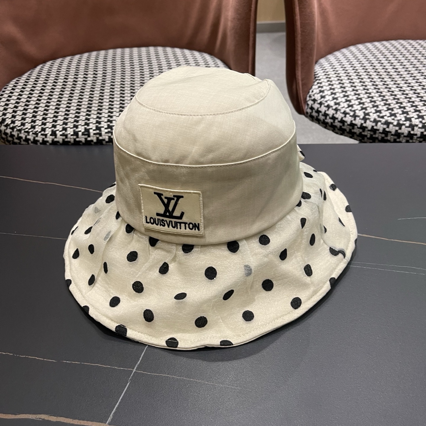LV路易威登 新款春夏季波点蕾丝蝴蝶结渔夫帽子女日系简约大帽檐防晒出游