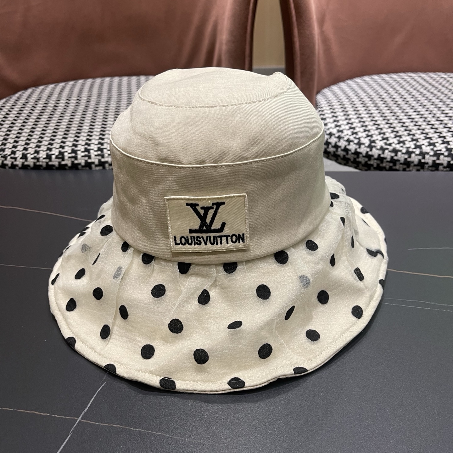 LV路易威登 新款春夏季波点蕾丝蝴蝶结渔夫帽子女日系简约大帽檐防晒出游