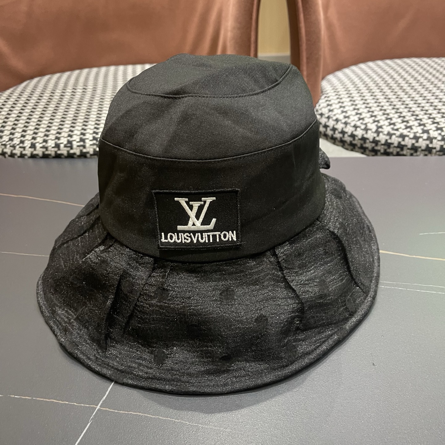 LV路易威登 新款春夏季波点蕾丝蝴蝶结渔夫帽子女日系简约大帽檐防晒出游