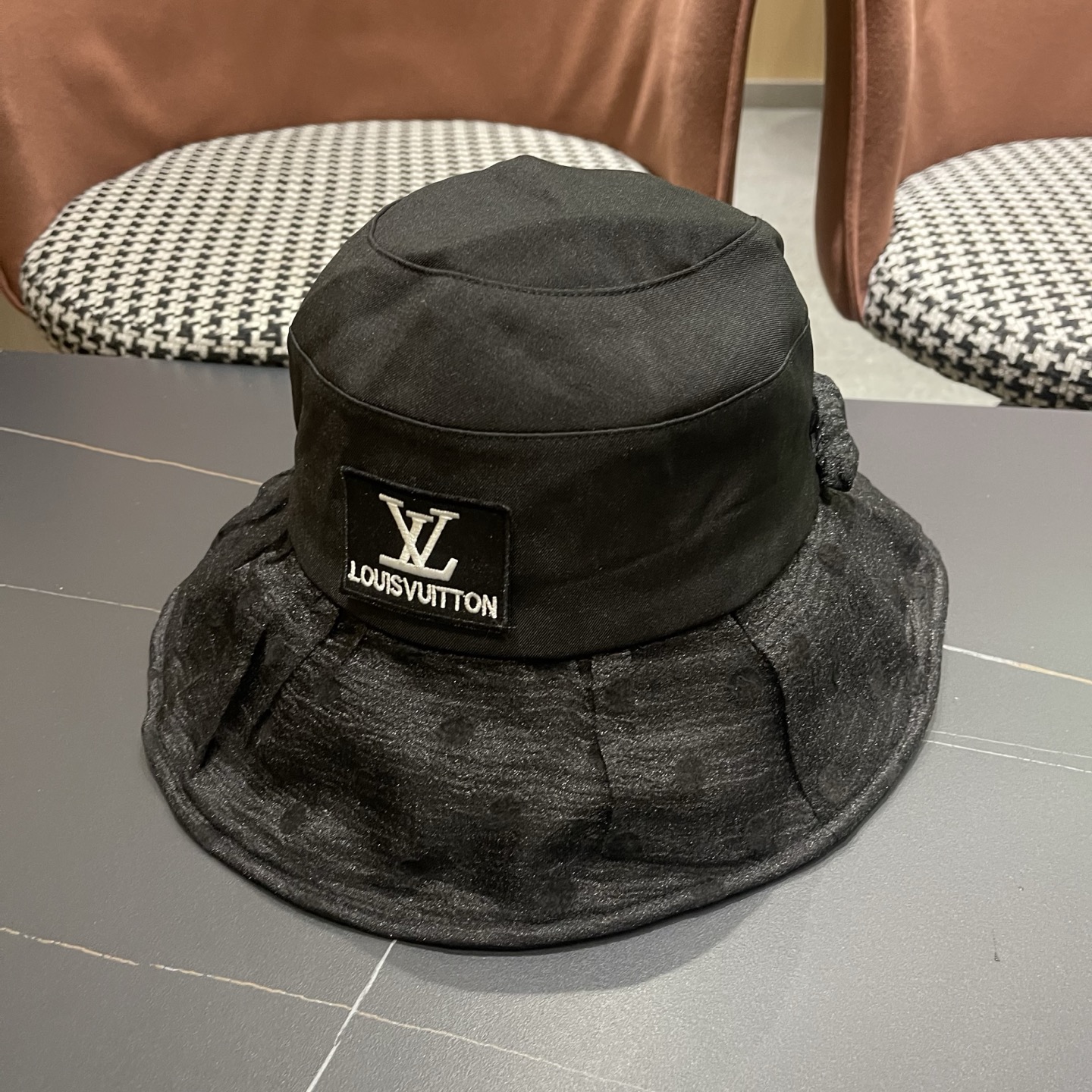 LV路易威登 新款春夏季波点蕾丝蝴蝶结渔夫帽子女日系简约大帽檐防晒出游
