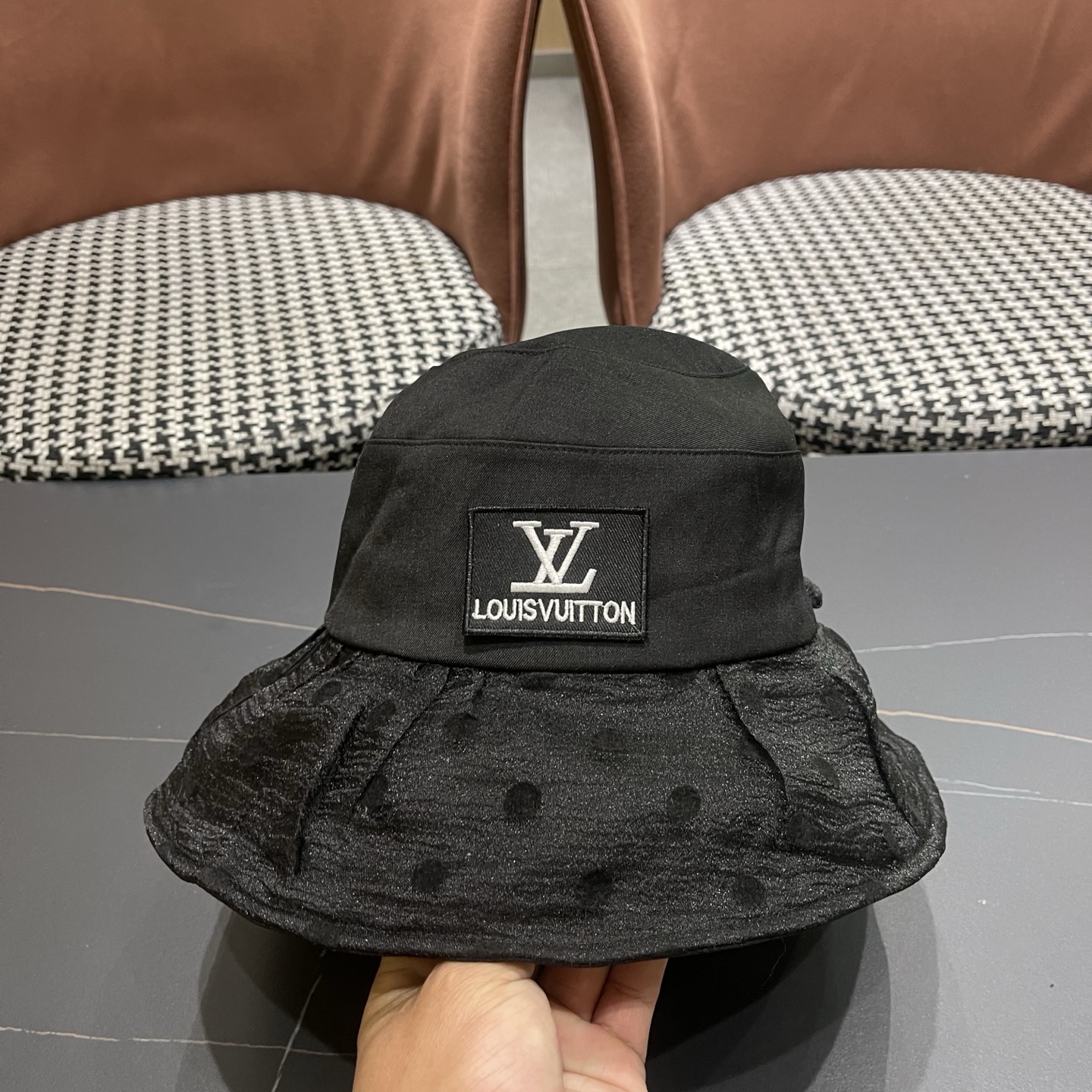 LV路易威登 新款春夏季波点蕾丝蝴蝶结渔夫帽子女日系简约大帽檐防晒出游