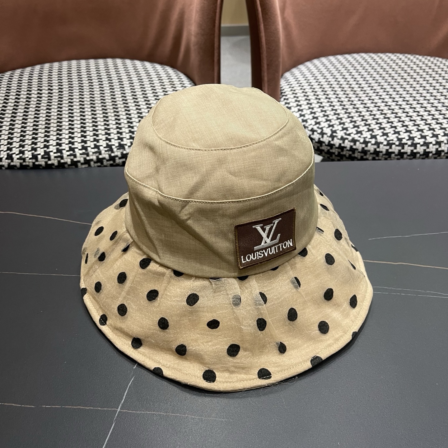 LV路易威登 新款春夏季波点蕾丝蝴蝶结渔夫帽子女日系简约大帽檐防晒出游