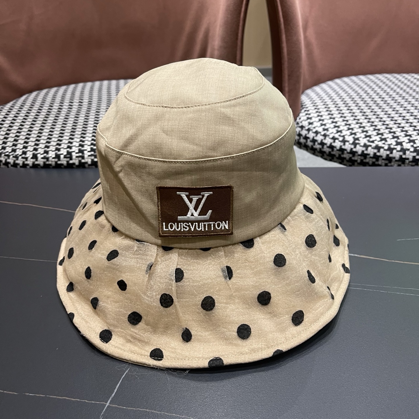 LV路易威登 新款春夏季波点蕾丝蝴蝶结渔夫帽子女日系简约大帽檐防晒出游