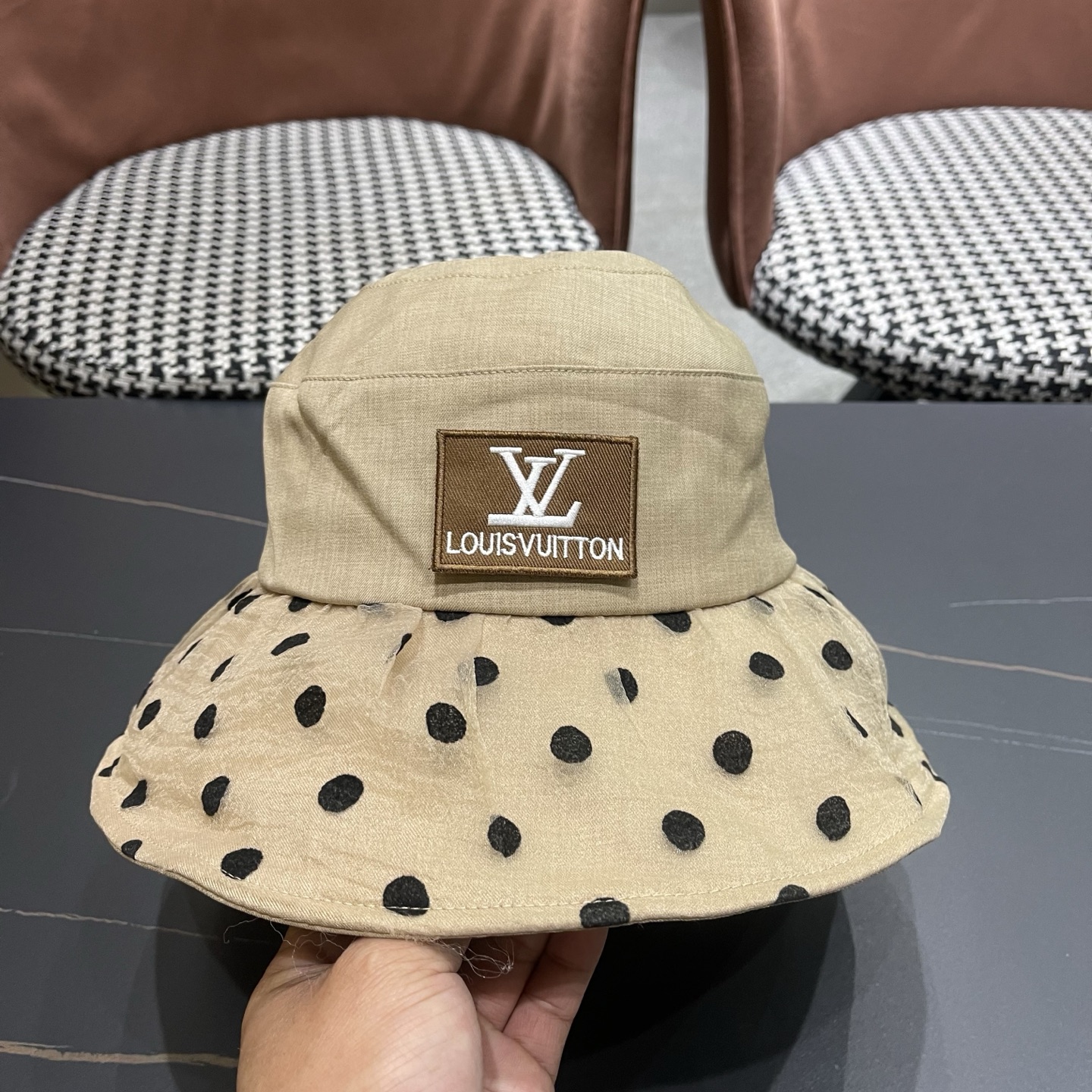 LV路易威登 新款春夏季波点蕾丝蝴蝶结渔夫帽子女日系简约大帽檐防晒出游