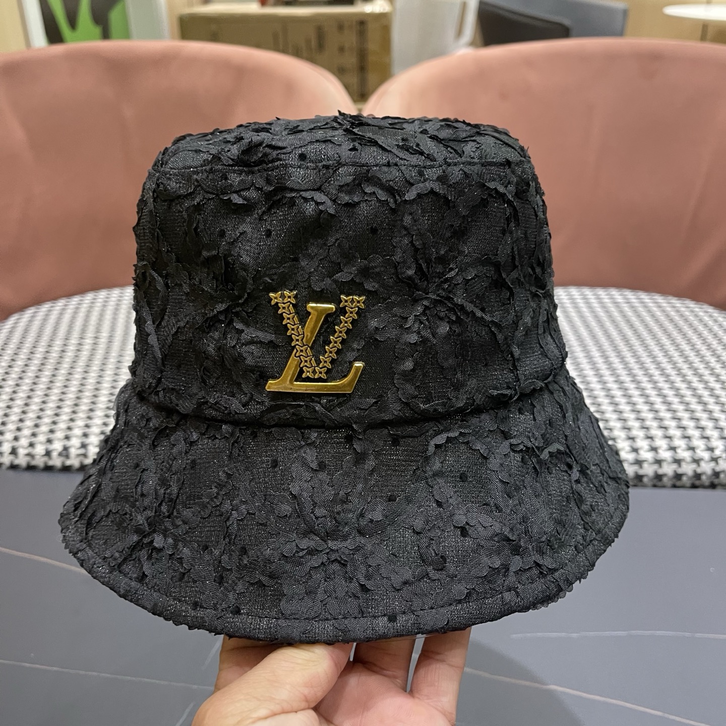 LV路易威登 帽子女夏天遮阳平顶薄款蕾丝盆帽潮日系百搭可折叠气质复古渔夫帽