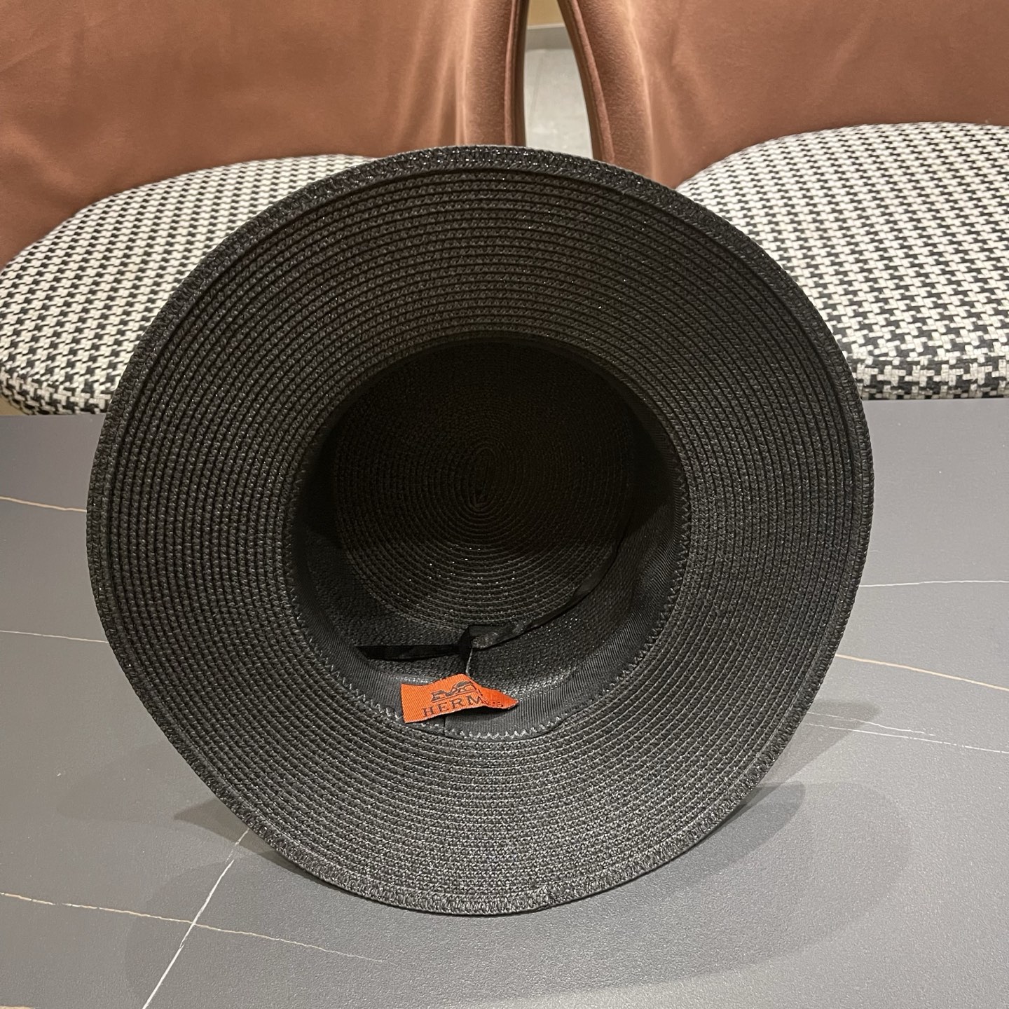 爱马仕新款平顶草帽，纸草制作，头围57cm